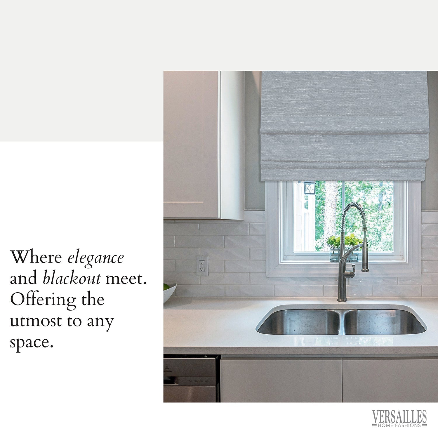 Versailles - Cordless Roman Shade, Caesar Collection, Room Darkening Fabric, 38" x 63", Light Grey