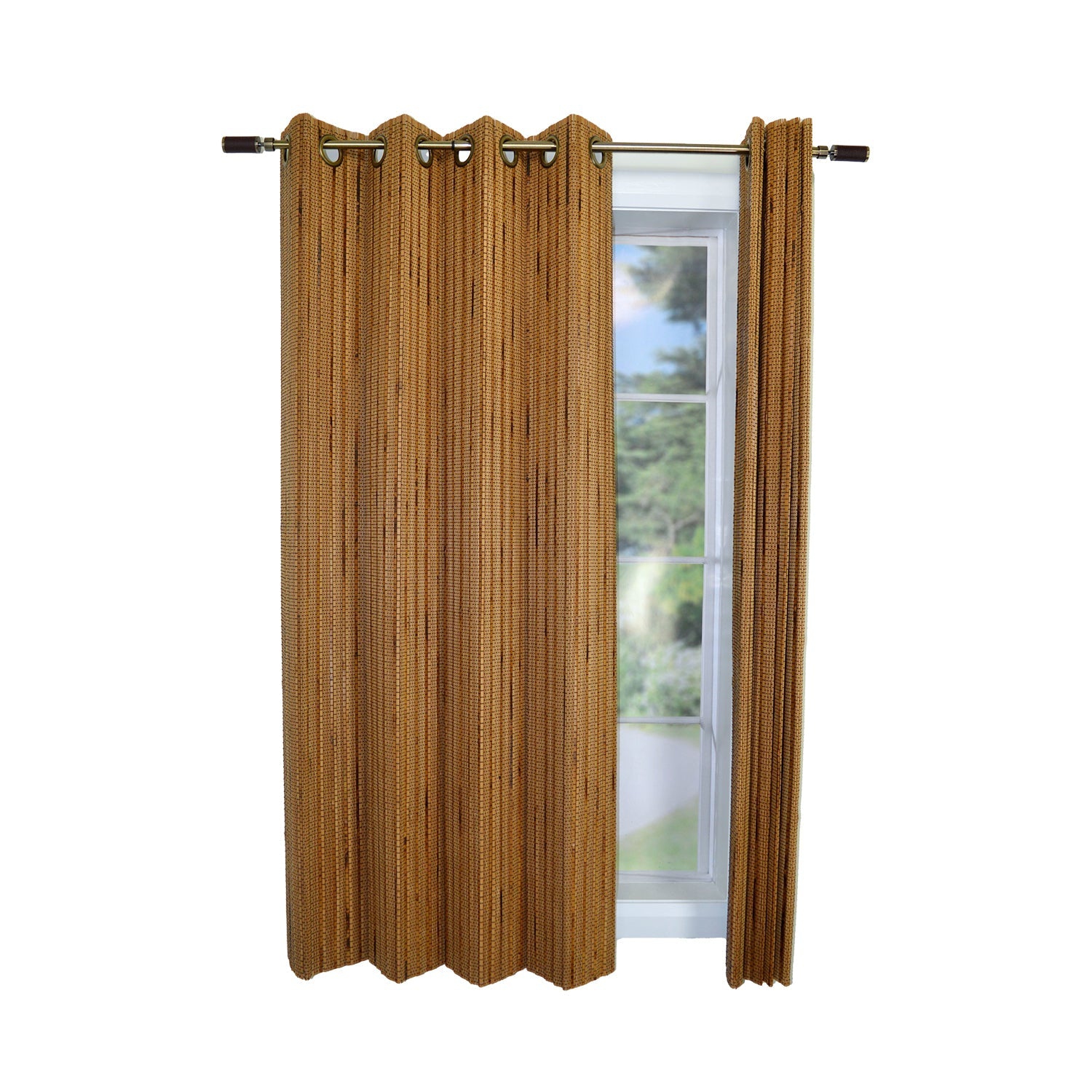 Versailles – Panneau de rideau supérieur à oeillets en bambou, 42 x 63&nbsp;po, brun miel