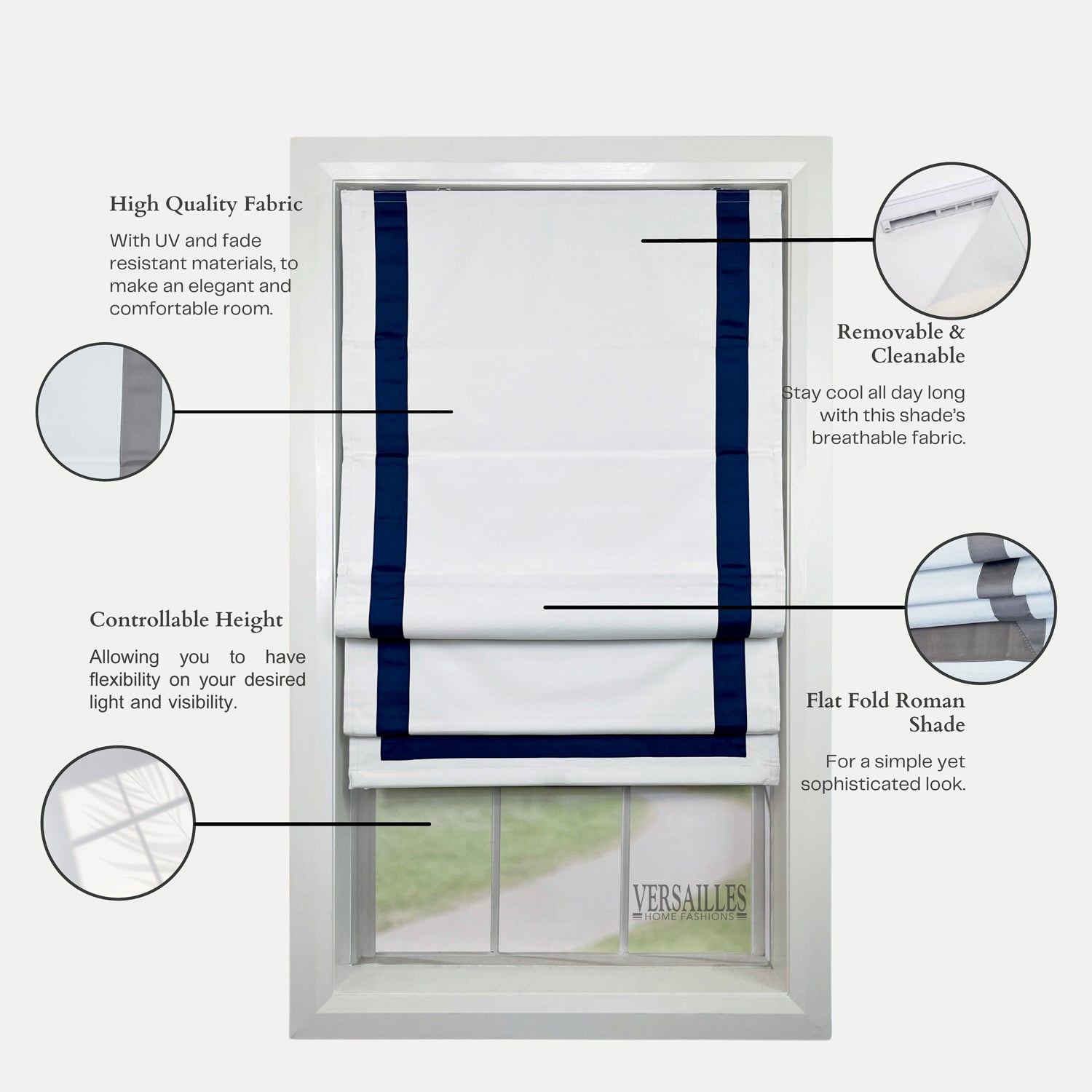 Versailles - Cordless Roman Shade, Valentina Collection, Darkening Fabric, 38" x 63", Blue