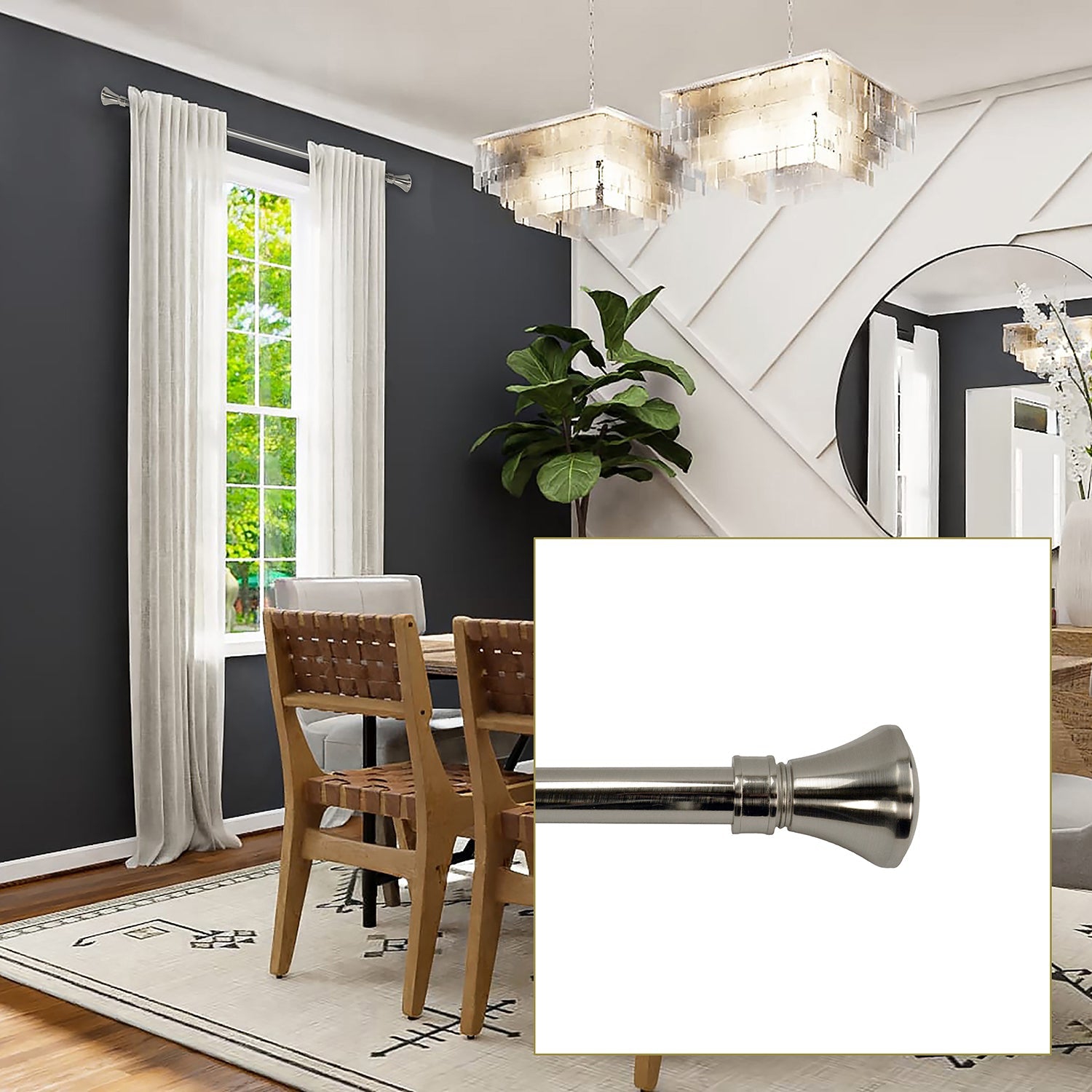 Versailles – Ensemble de tringle à rideaux Lexington Flare, longueur réglable de 28 à 48&nbsp;po, argenté