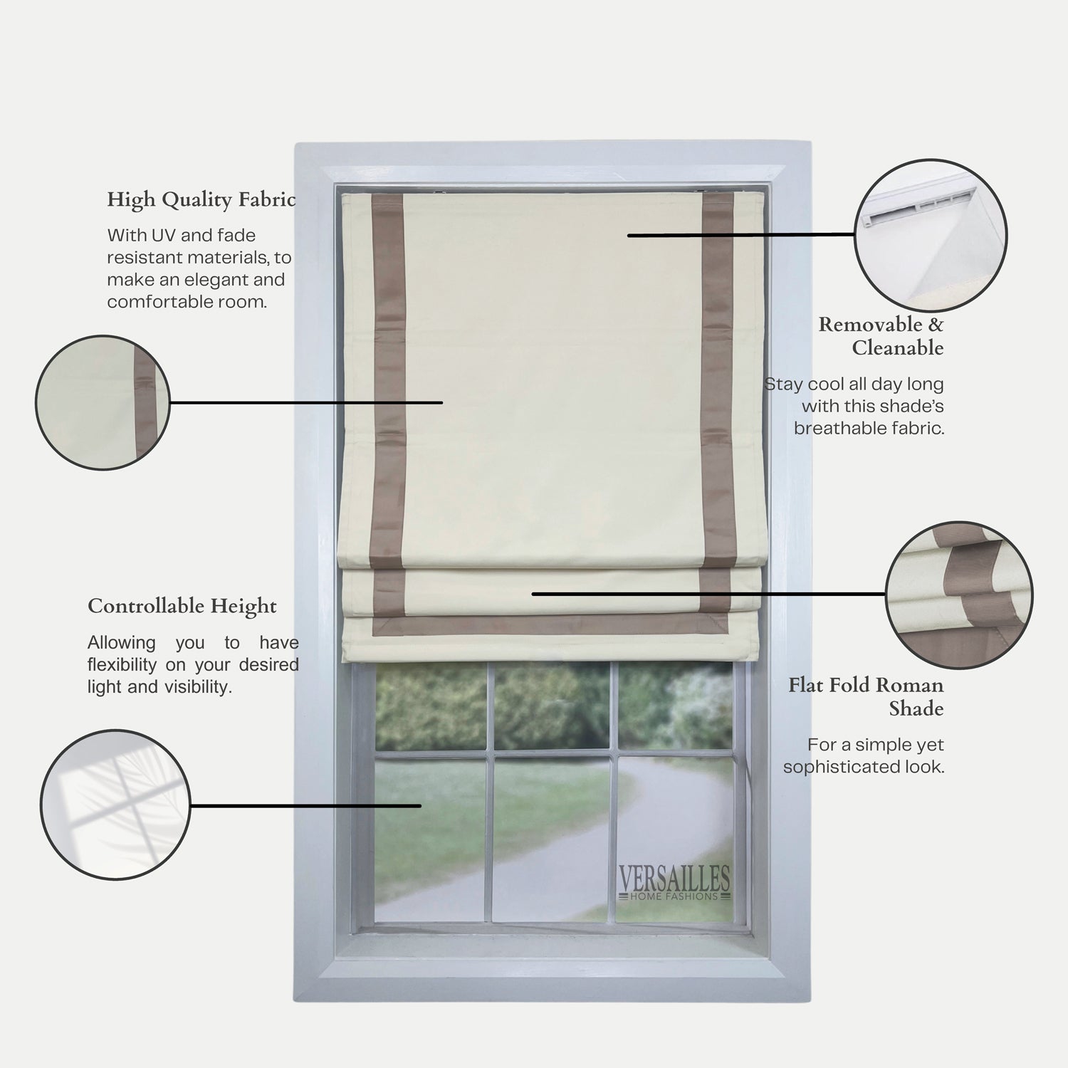 Versailles – Abat-jour romain sans cordon, collection Valentina, tissu assombrissant, 27 x 63&nbsp;po, taupe