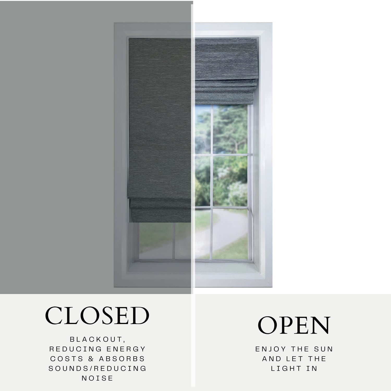 Versailles - Cordless Roman Shade, Caesar Collection, Room Darkening Fabric, 34" x 63", Dark Grey