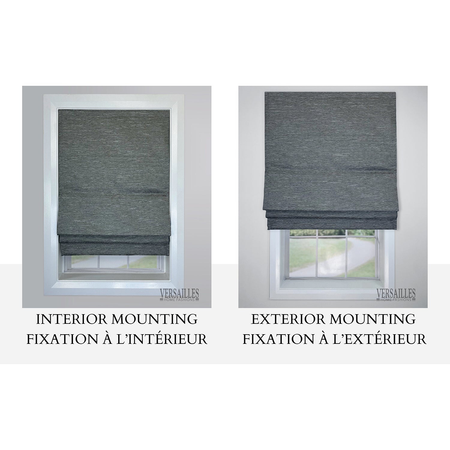 Versailles - Cordless Roman Shade, Caesar Collection, Room Darkening Fabric, 34" x 63", Dark Grey