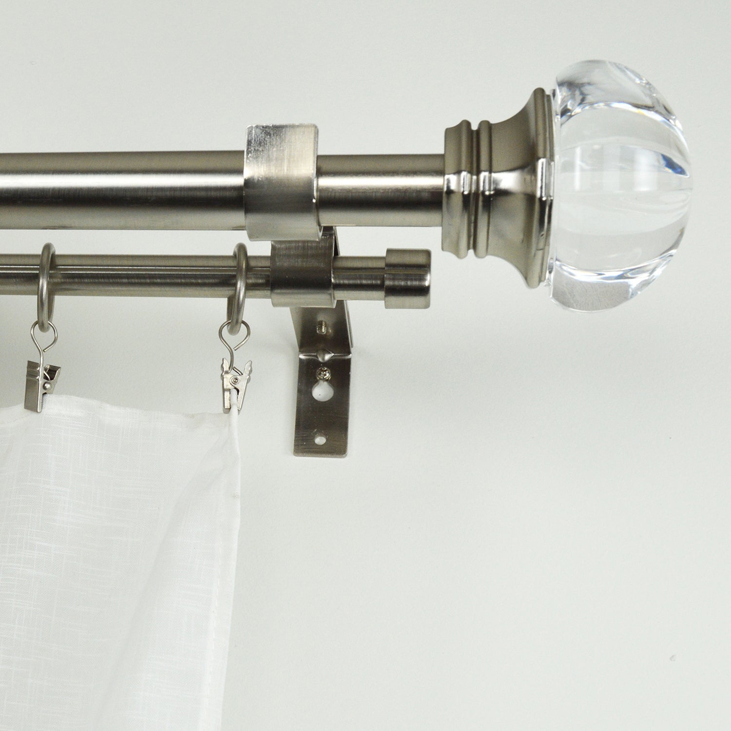 Versailles - Imperial Regal Double Curtain Rod Set, Adjustable Length from 72" to 144", Silver