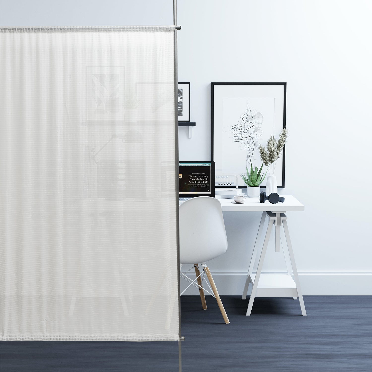 Versailles – Panneau de confidentialité en tissu gaufré, 42 x 72&nbsp;po, hauteur réglable, blanc