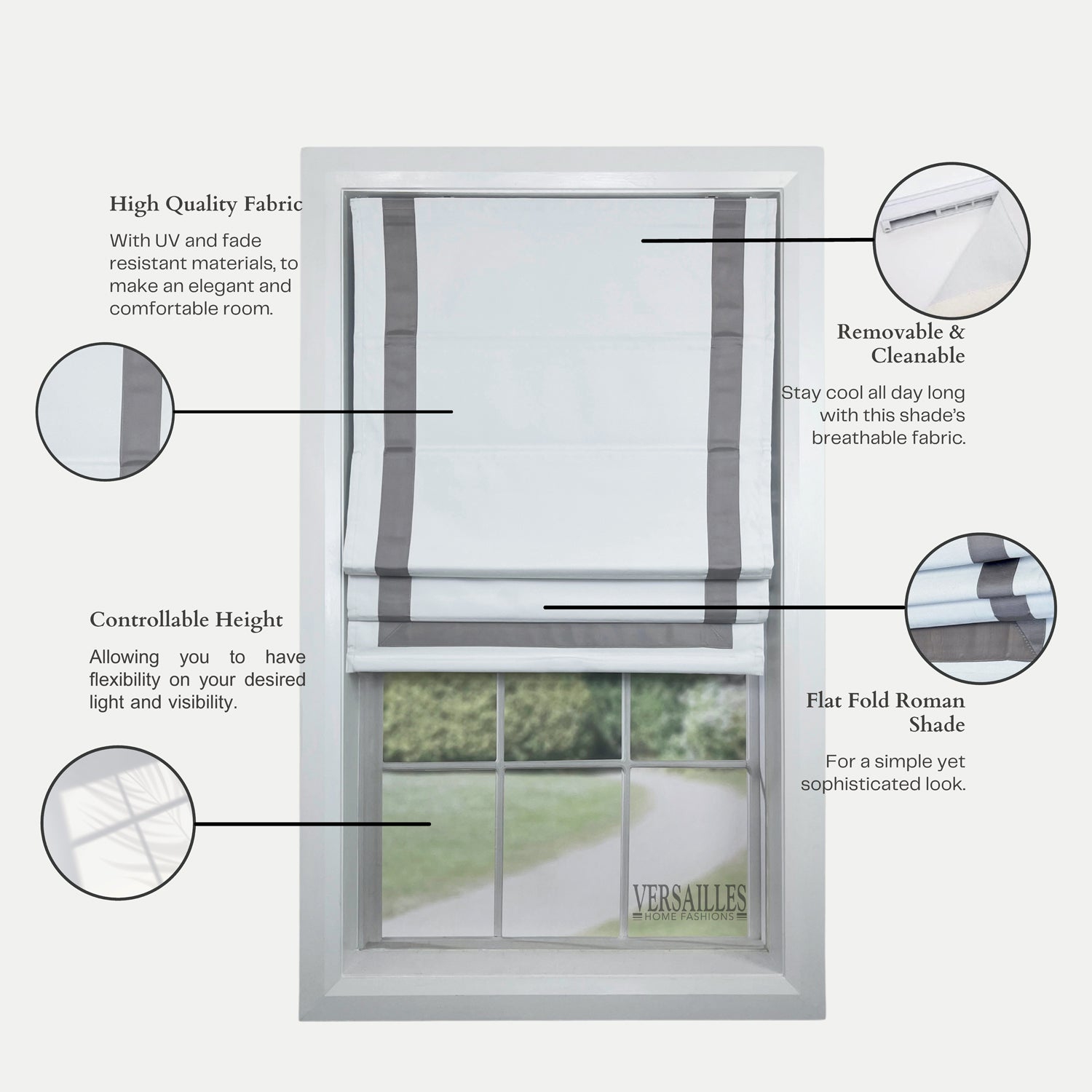 Versailles - Cordless Roman Shade, Valentina Collection, Darkening Fabric, 38" x 63", Grey