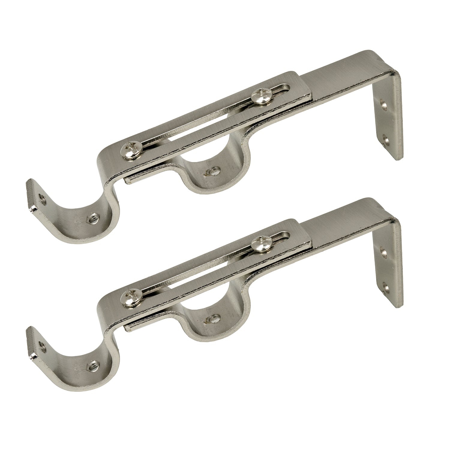 Versailles - Set of 2 Double Wall Brackets for Curtain Rod, Silver