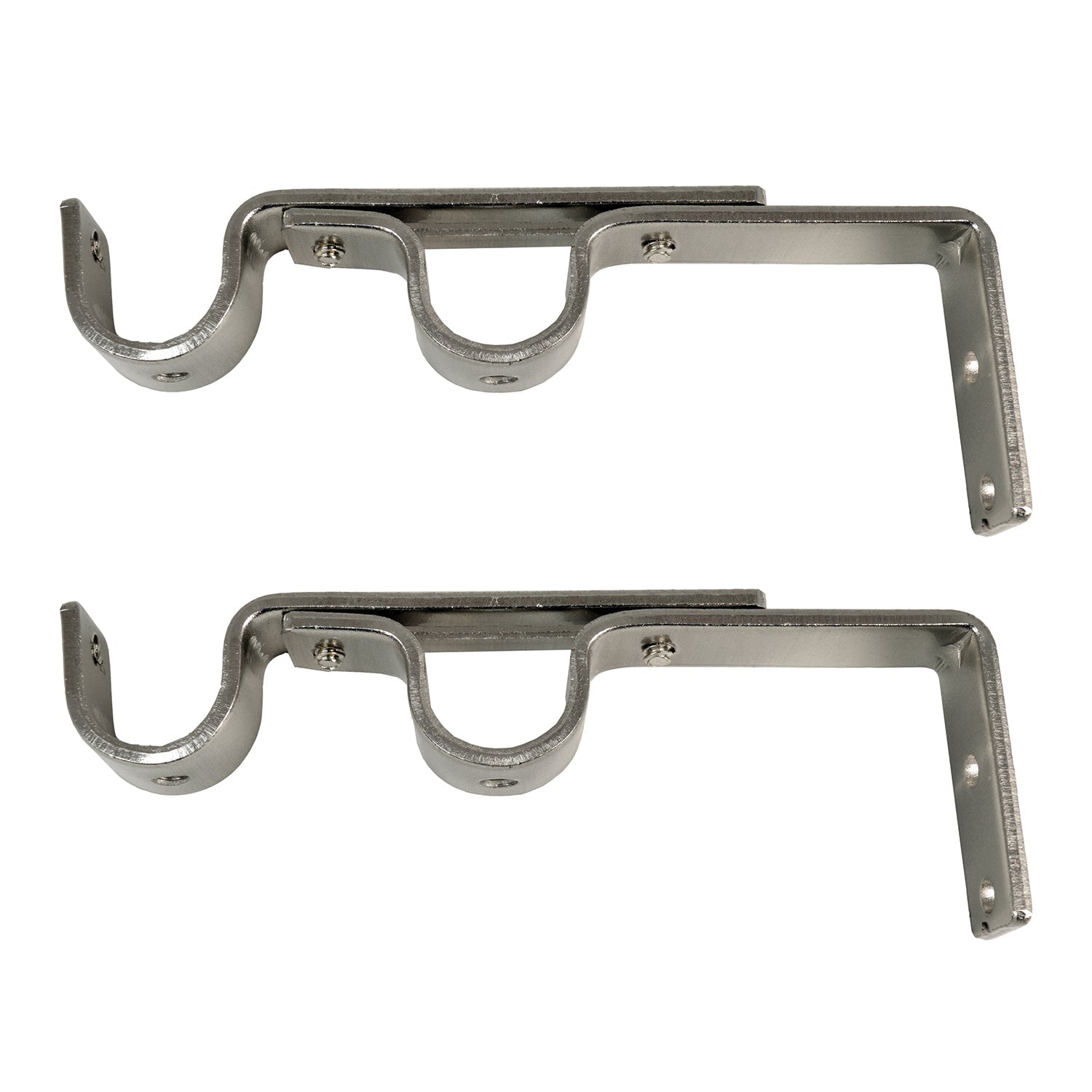 Versailles - Set of 2 Double Wall Brackets for Curtain Rod, Silver