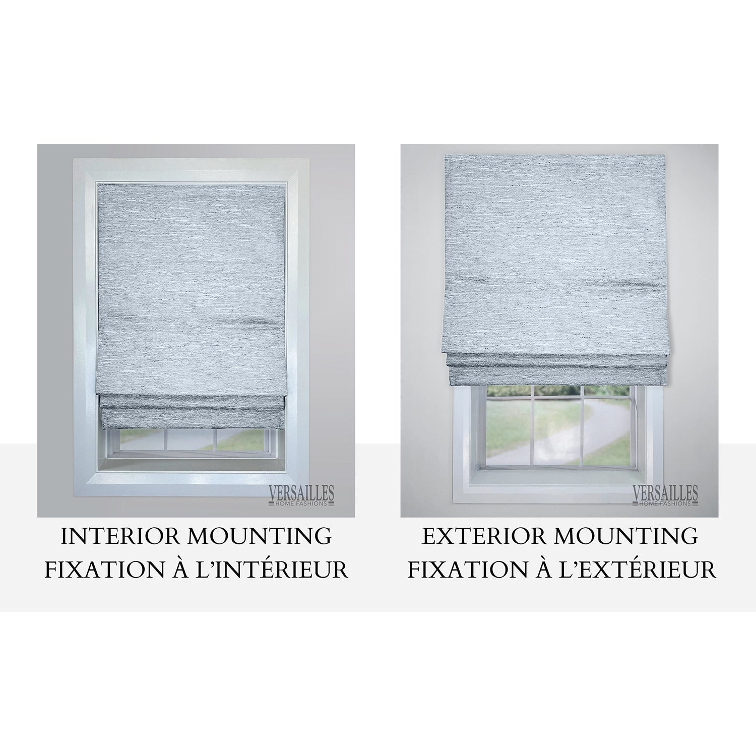 Versailles - Cordless Roman Shade, Caesar Collection, Room Darkening Fabric, 30" x 63", Light Grey