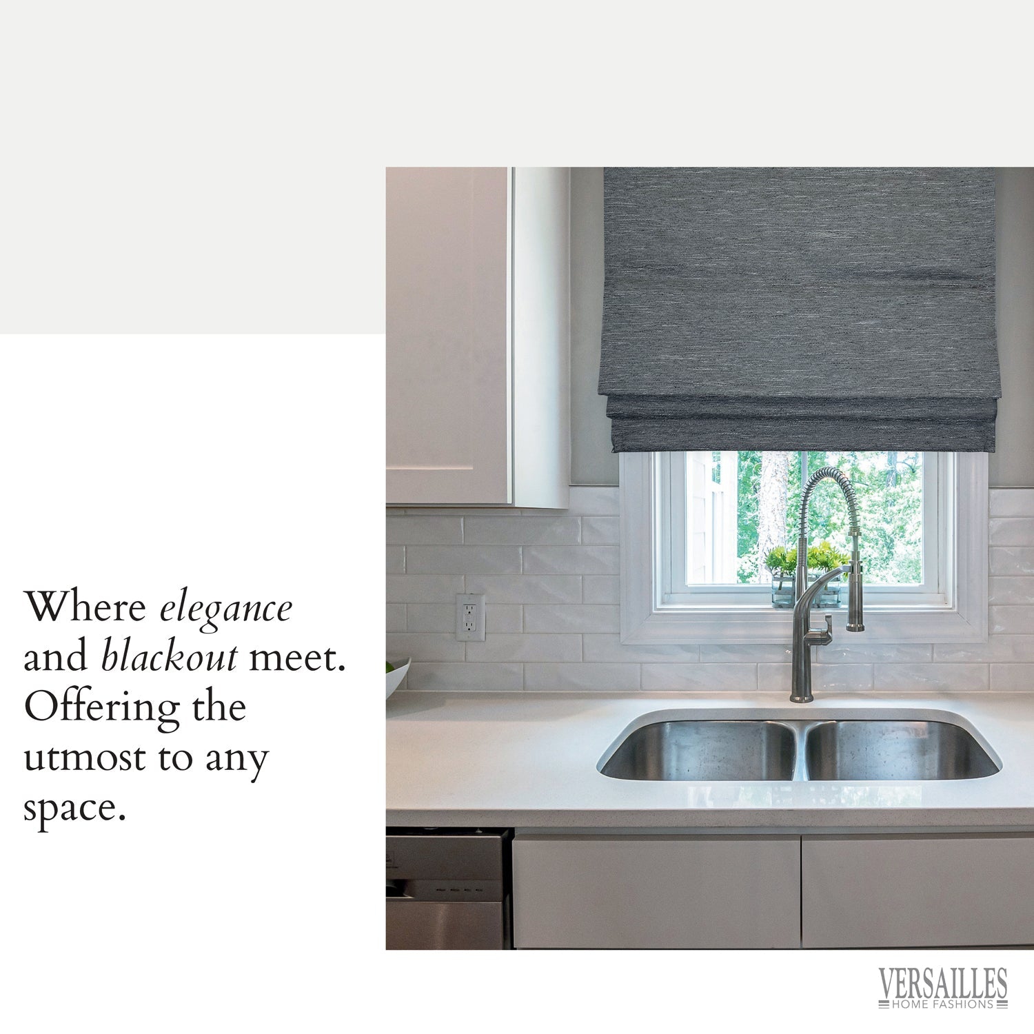 Versailles - Cordless Roman Shade, Caesar Collection, Room Darkening Fabric, 27" x 63", Dark Grey