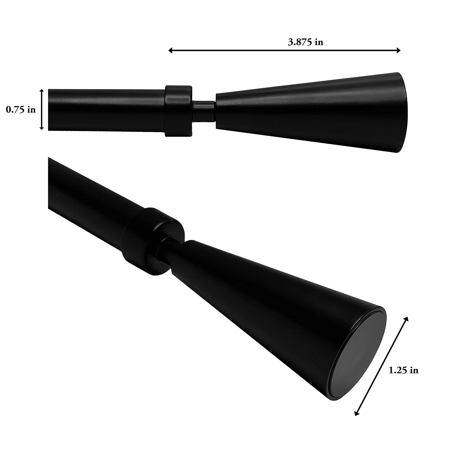 Versailles - Sculpted Cone Finial Curtain Rod Set, Adjustable Length from 30" to 78", Black