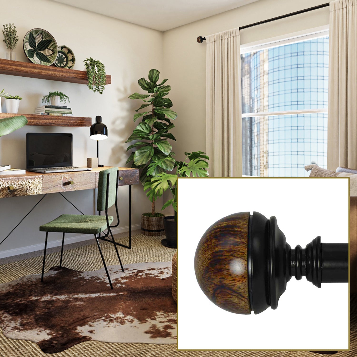 Versailles - Exotic Demi Curtain Rod Set, Adjustable Length from 72" to 144", Black