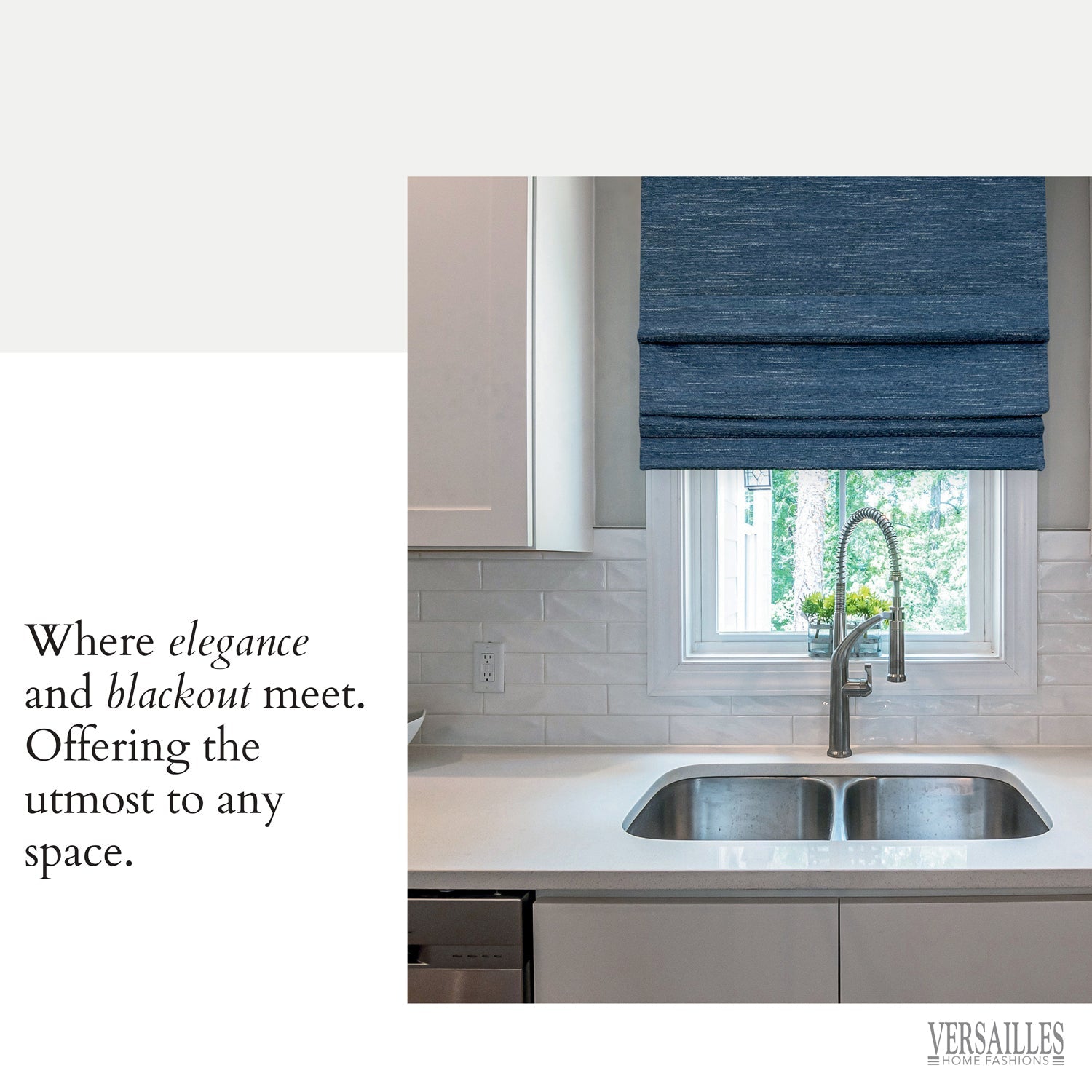 Versailles - Cordless Roman Shade, Caesar Collection, Room Darkening Fabric, 36" x 63", Blue