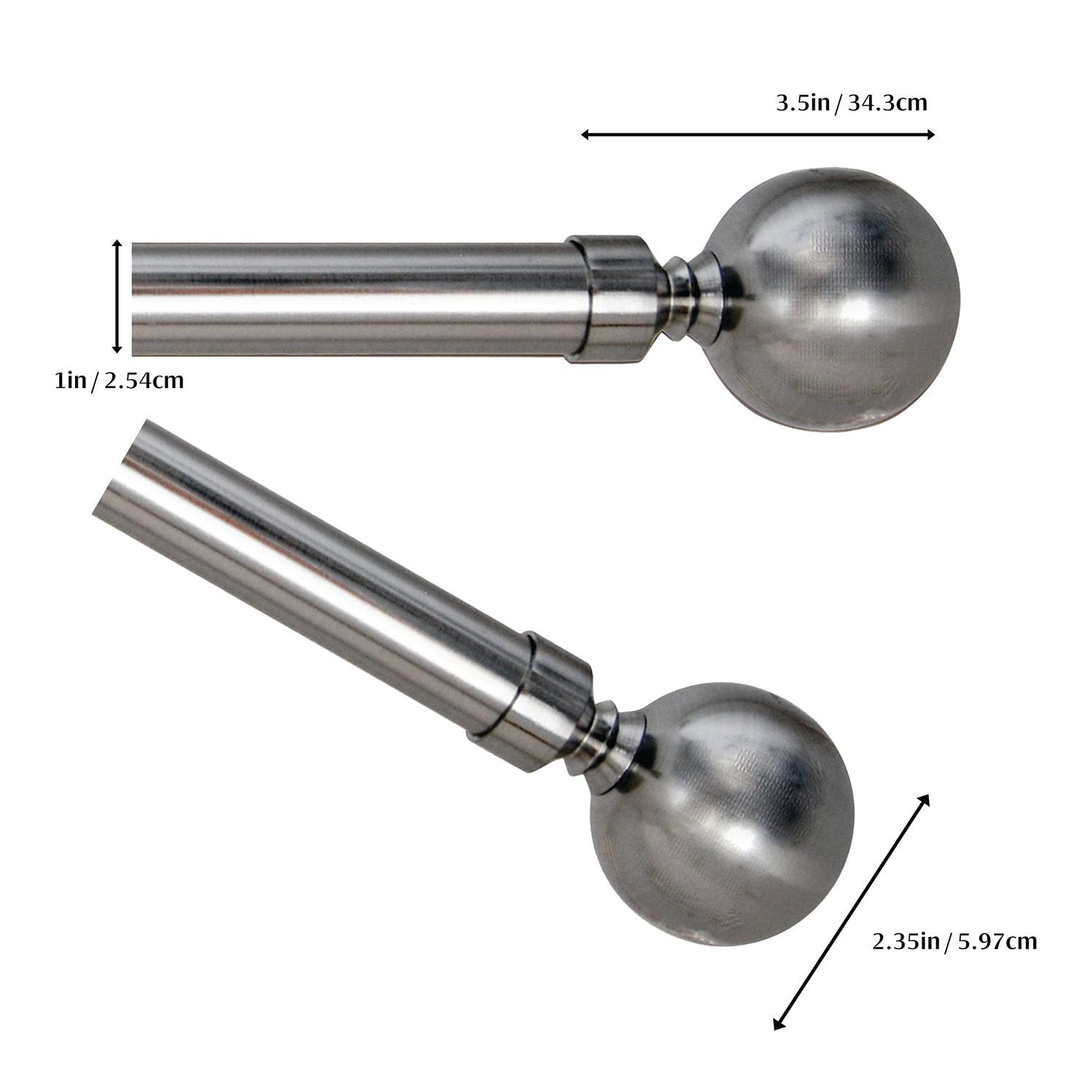 Versailles - Lexington Ball Curtain Rod Set, Adjustable Length from 28" to 48", Silver