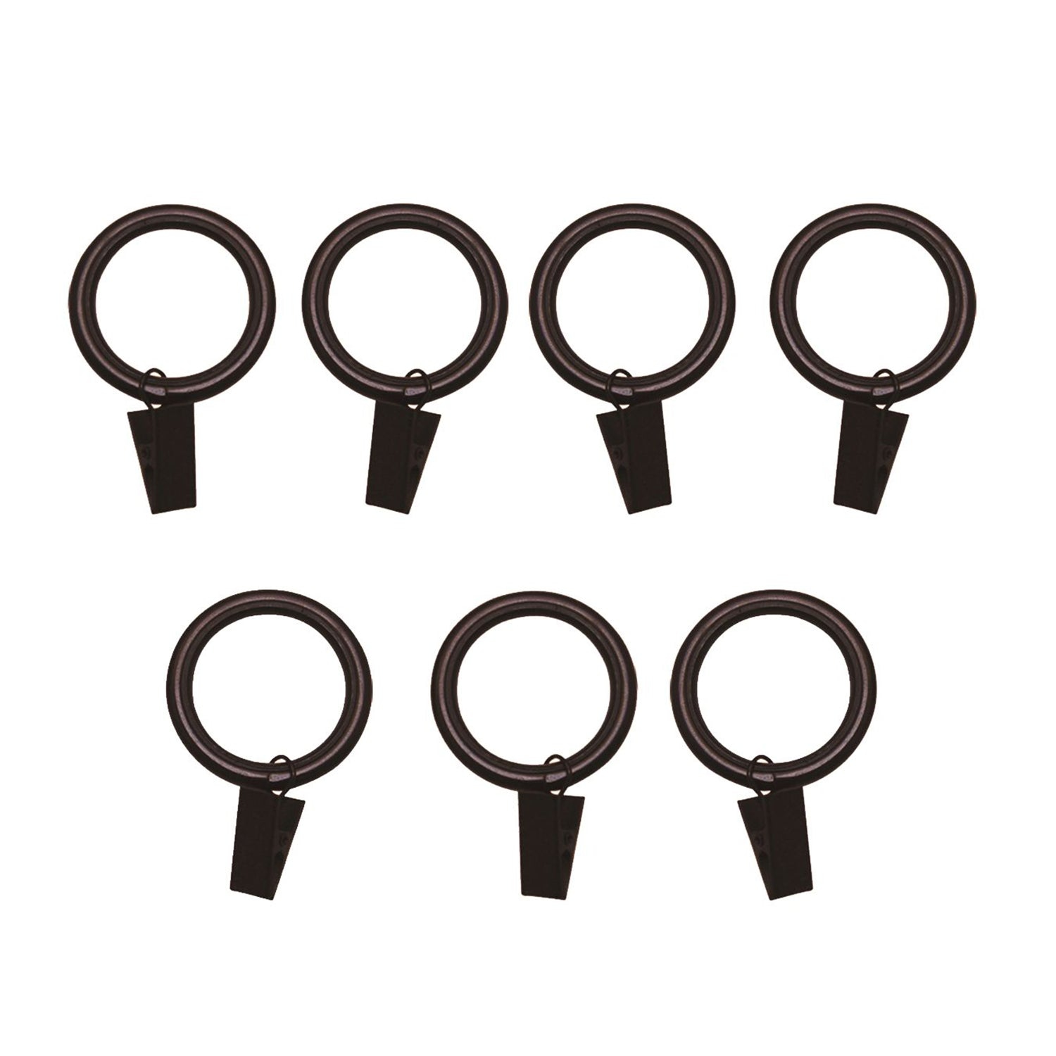 Versailles - Set of 7 Curtain Clip Rings with Nylon Lining, Silent Glide, Brown