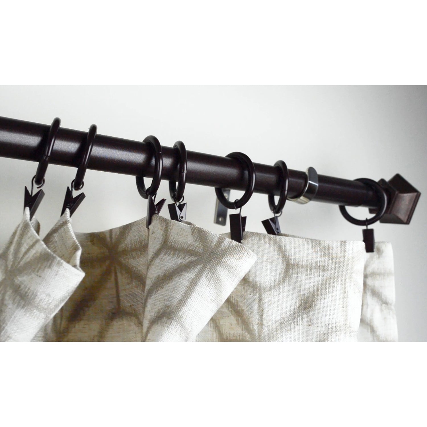 Versailles - Set of 7 Curtain Clip Rings with Nylon Lining, Silent Glide, Brown