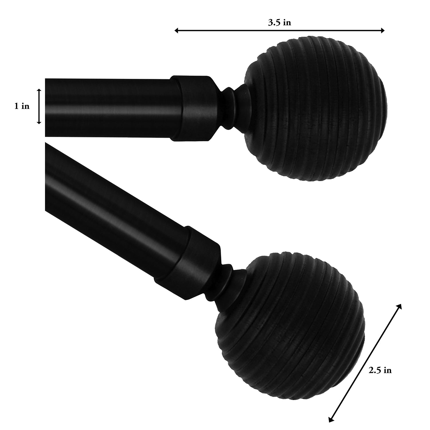 Versailles - Vivendi Ribbed Ball Curtain Rod Set, Adjustable Length from 36" to 66", Brown