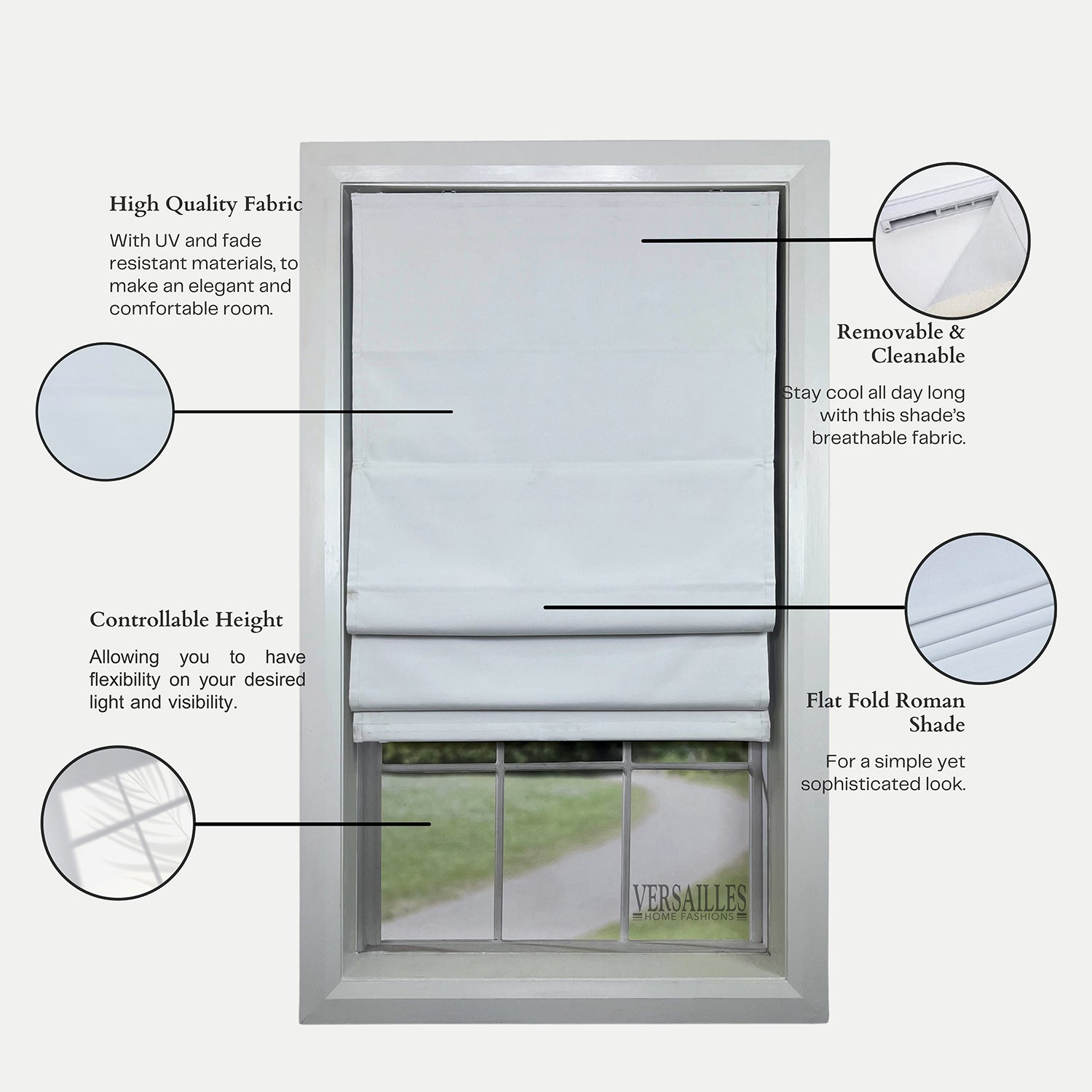 Versailles - Cordless Roman Shade, Octavia Collection, Darkening Fabric, 36" x 63", White