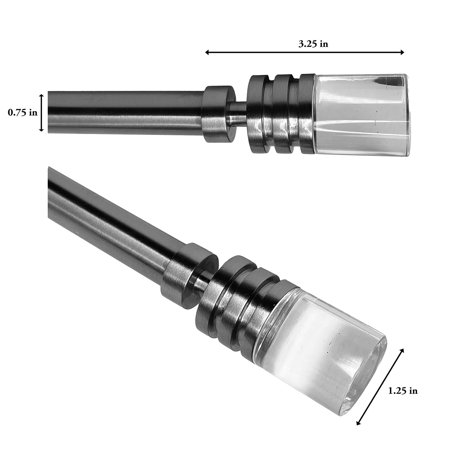 Versailles - Crystale Luvina Finial Curtain Rod Set, Adjustable Length from 30" to 78", Silver