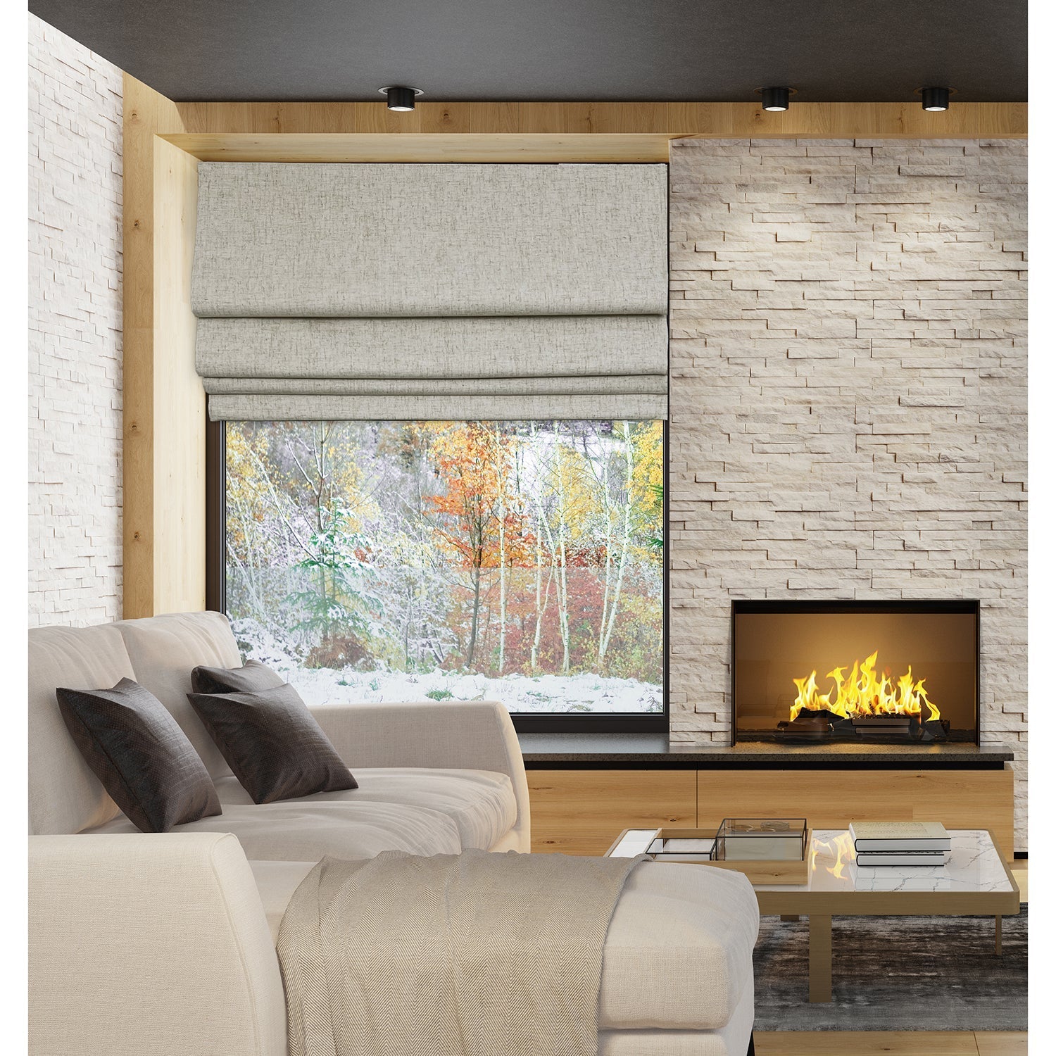 Versailles - Cordless Roman Shade, Augustus Collection, Darkening Fabric, 33" x 63", Linen