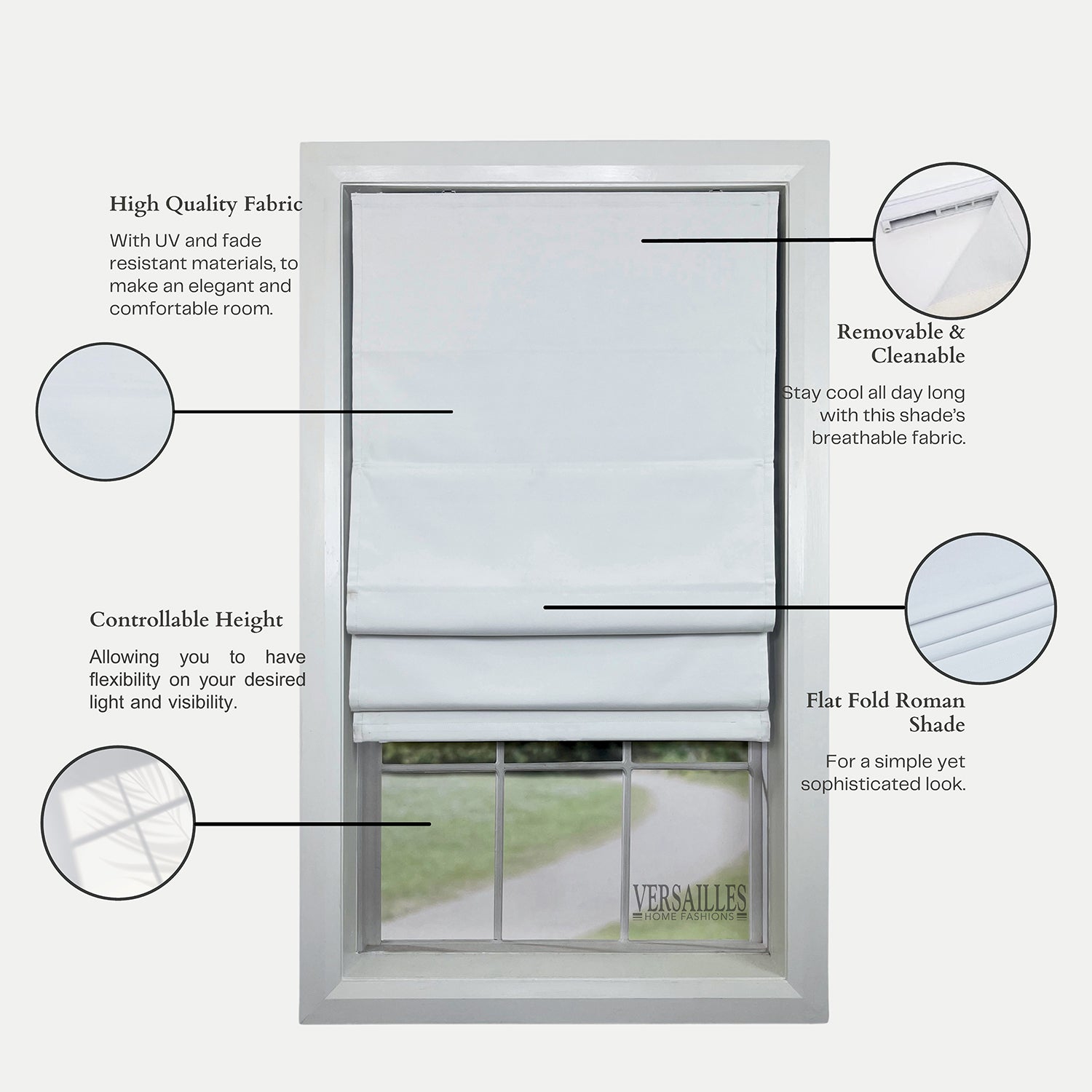 Versailles - Cordless Roman Shade, Augustus Collection, Darkening Fabric, 33" x 63", Ivory