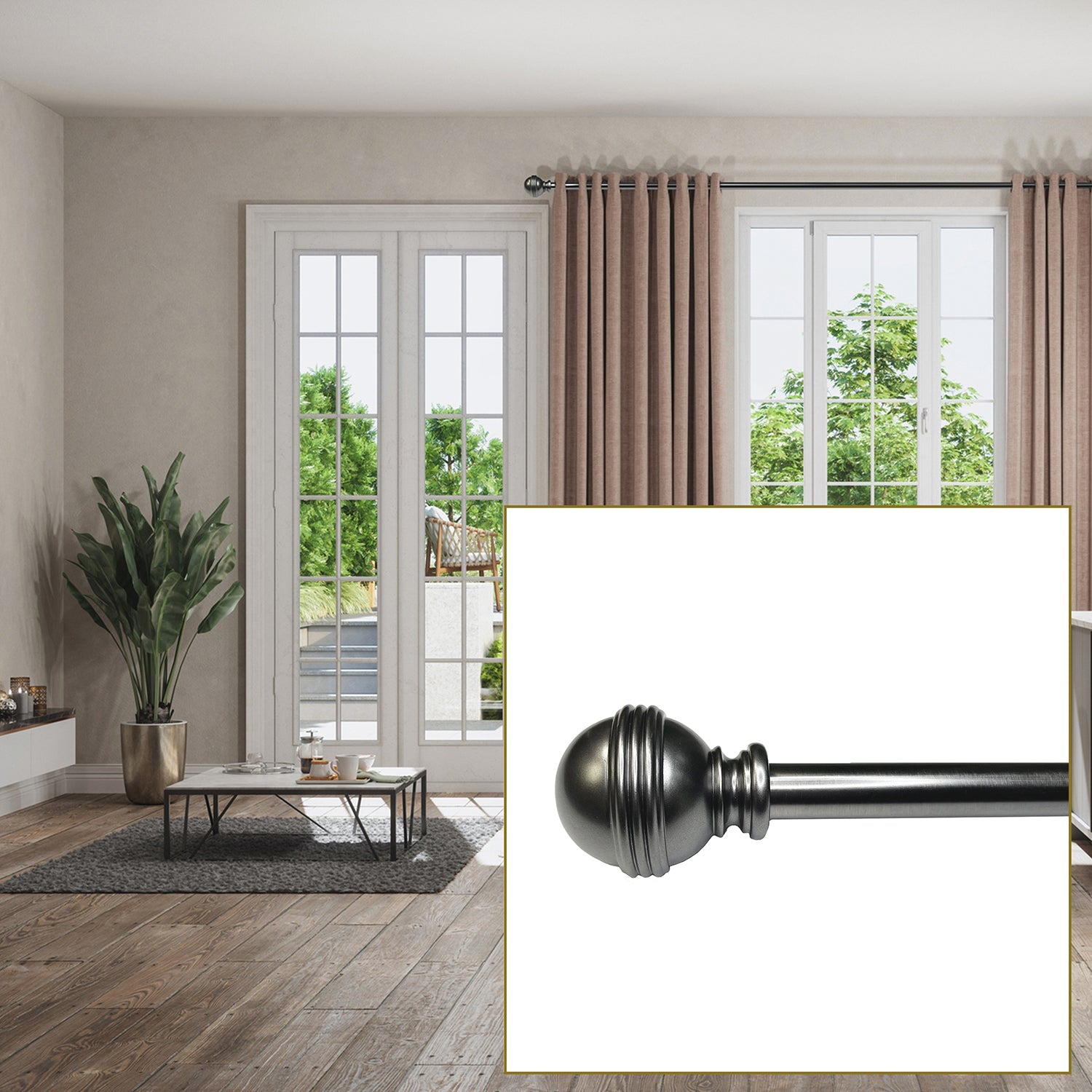 Versailles - Scencillo Circa Curtain Rod Set, Adjustable Length from 72" to 144", Silver