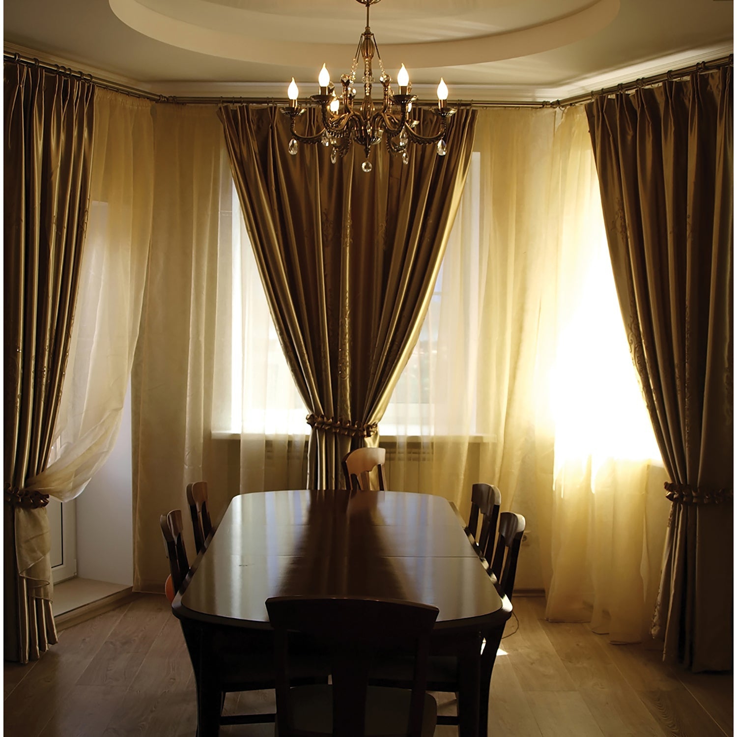 Versailles - Oriel Bay Window Curtain Rod Set, 43" to 78", Silver