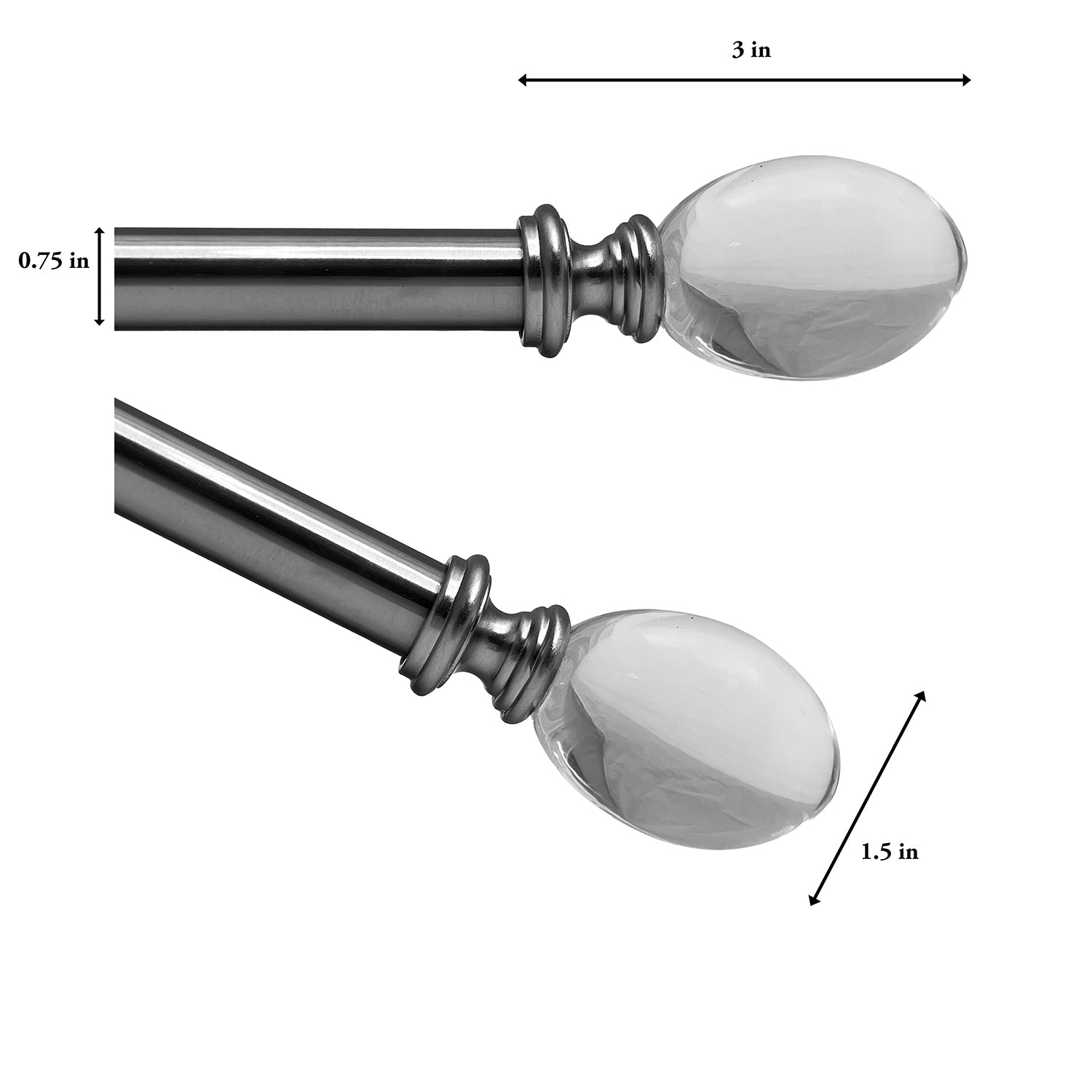 Versailles – Ensemble de tringles à faîteau en forme d'oeuf de cristal, longueur réglable de 72 à 144&nbsp;po, argenté