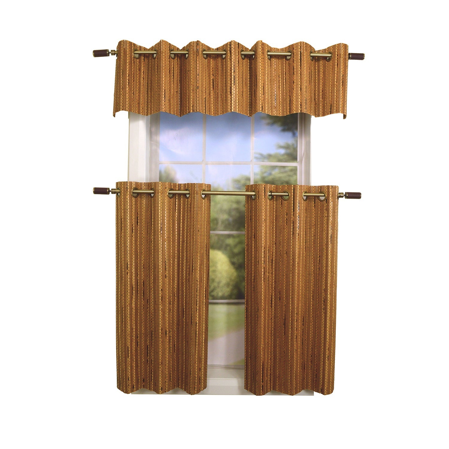 Versailles – 2 rideaux à oeillets en bambou, oeillets en laiton, 48 x 36&nbsp;po, brun miel