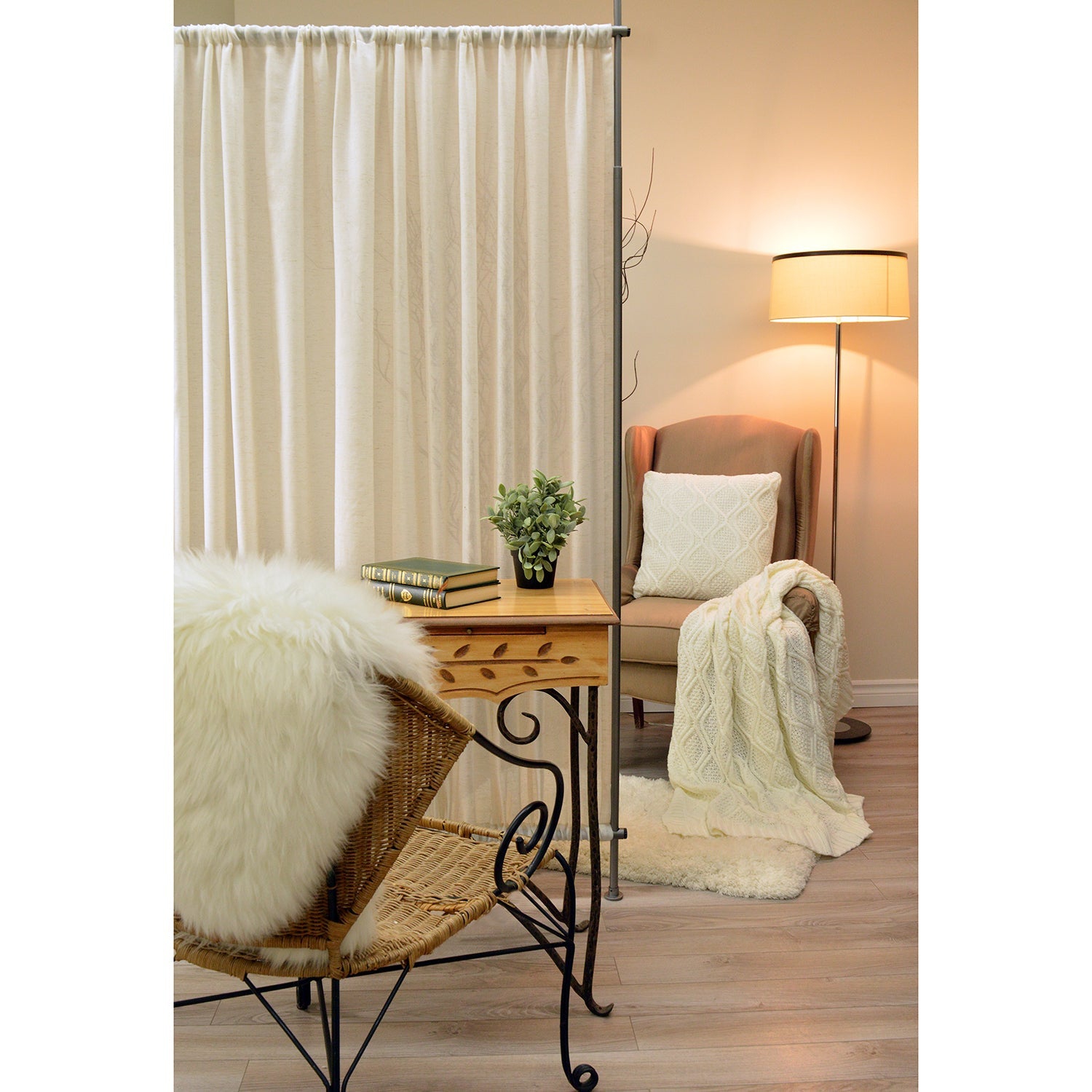 Versailles - Faux Linen Privacy Panel, 42" x 72", Adjustable Height, Off-White