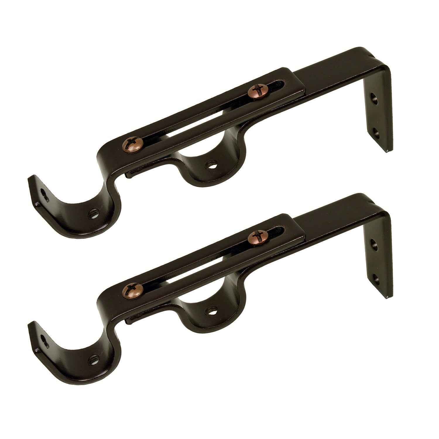 Versailles - Set of 2 Double Wall Brackets for Curtain Rod, Brown