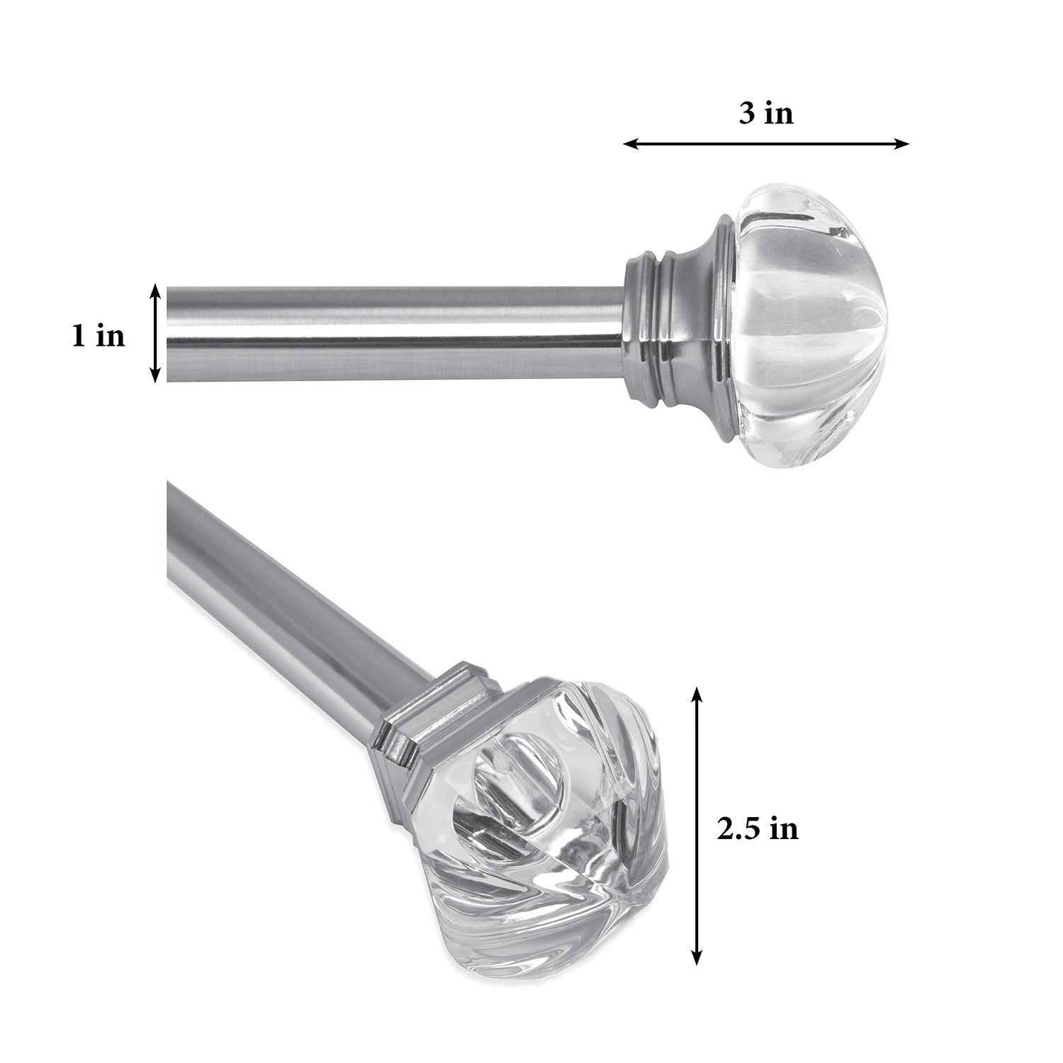 Versailles - Imperial Regal Curtain Rod Set, Adjustable Length, From 72" to 144", Silver