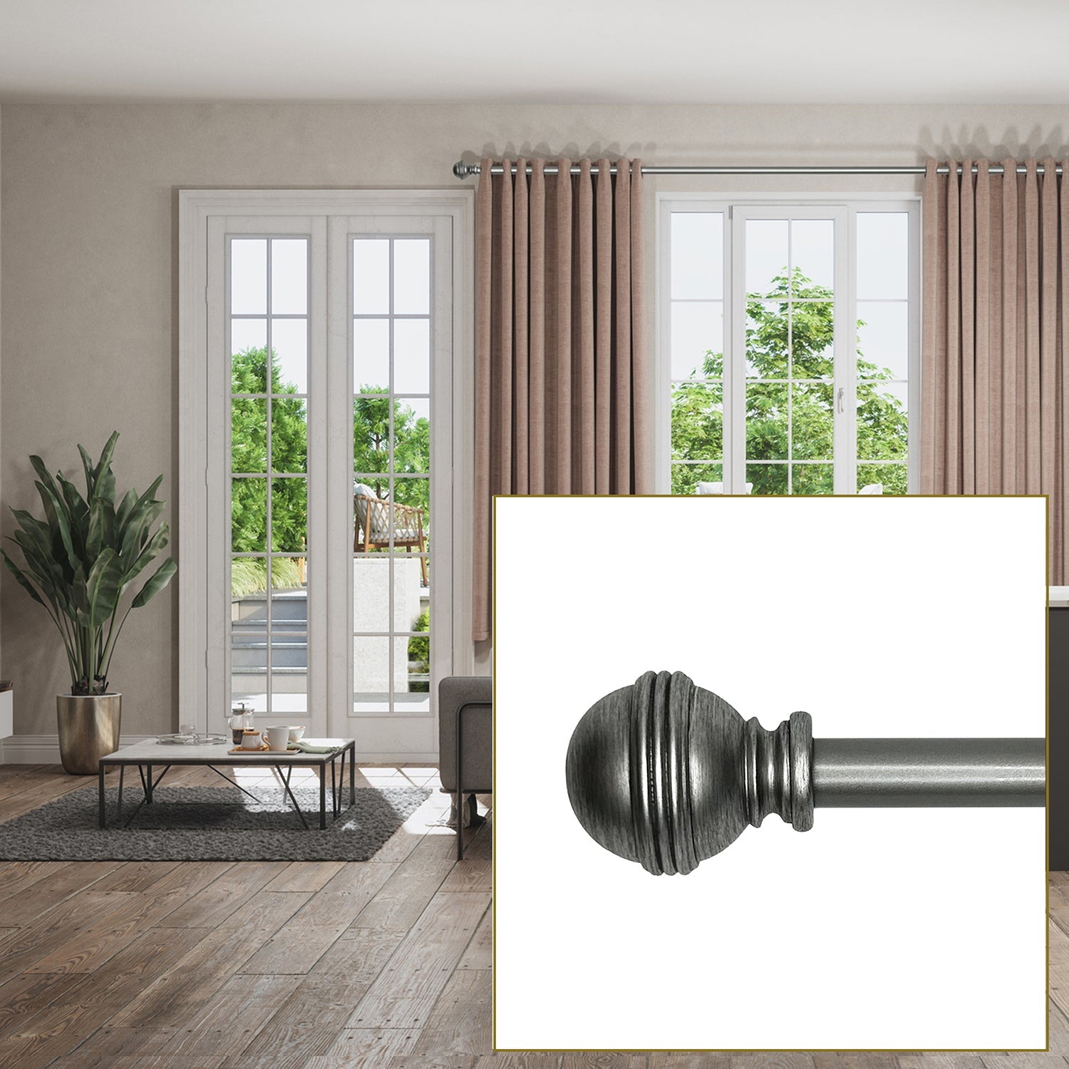 Versailles - Scencillo Circa Curtain Rod Set, Adjustable Length from 36" to 72", Antique Silver