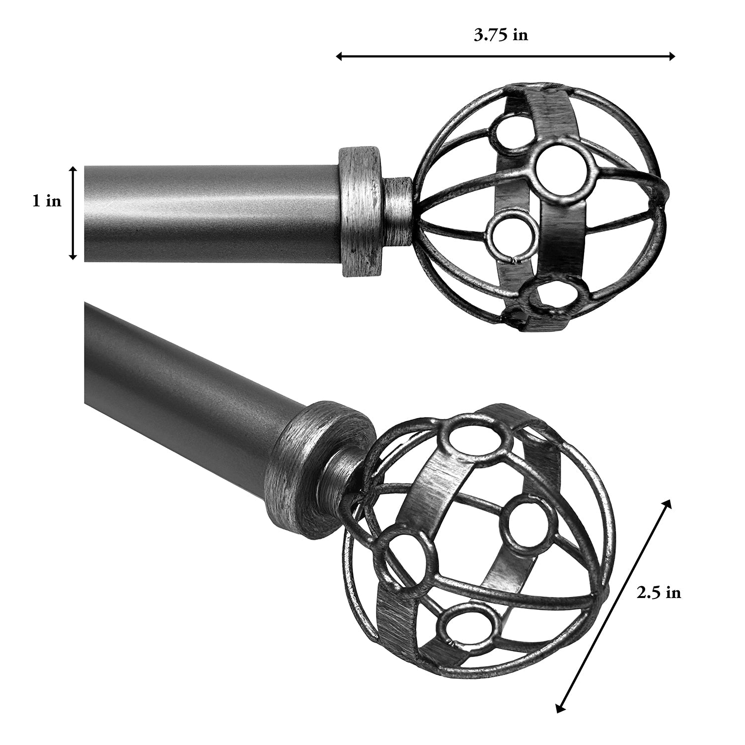 Versailles - Esencial Atlas Curtain Rod Set, Adjustable Length From 72" to 144", Black