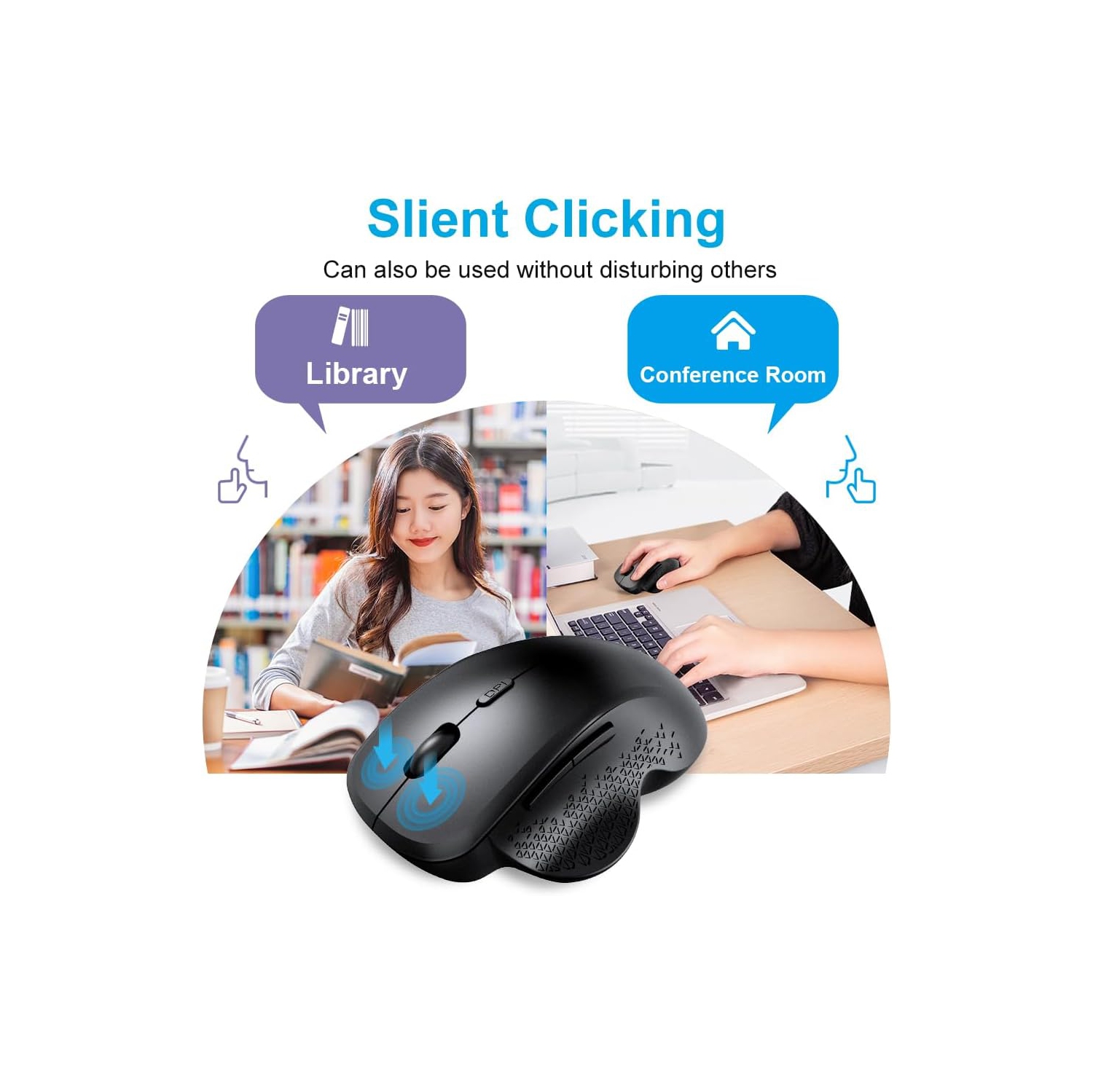 RisoPhy Wireless Mouse, 2.4GHz Bluetooth Mouse for Laptop, Ergonomic Computer Mouse with USB Receiver, Rechargeable Portable PC Mouse Wireless for