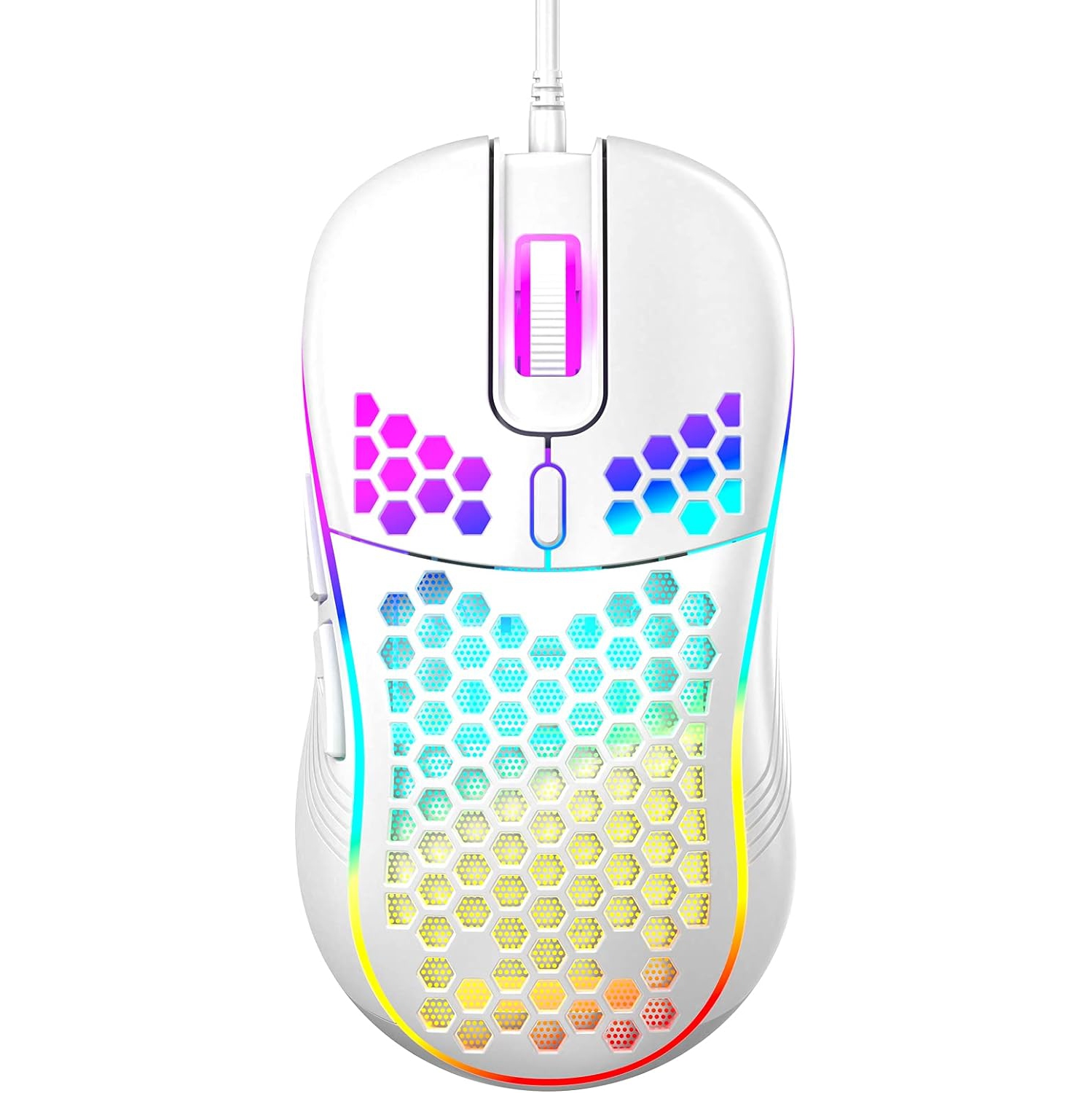RisoPhy Honeycomb Wired Gaming Mouse, RGB Backlight and 7200 Adjustable DPI, Ergonomic and Lightweight USB Computer Mouse with High Precision Sensor