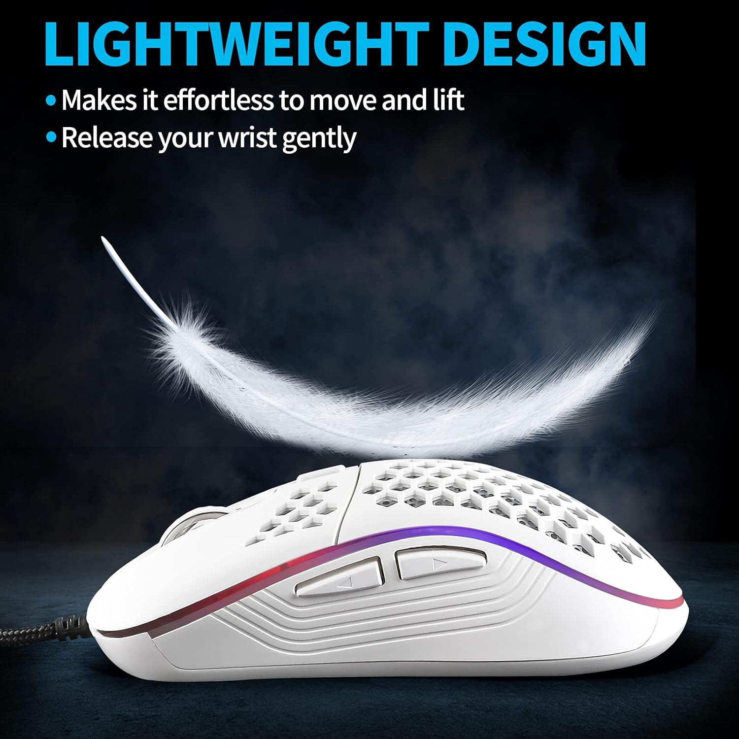 RisoPhy Honeycomb Wired Gaming Mouse, RGB Backlight and 7200 Adjustable DPI, Ergonomic and Lightweight USB Computer Mouse with High Precision Sensor