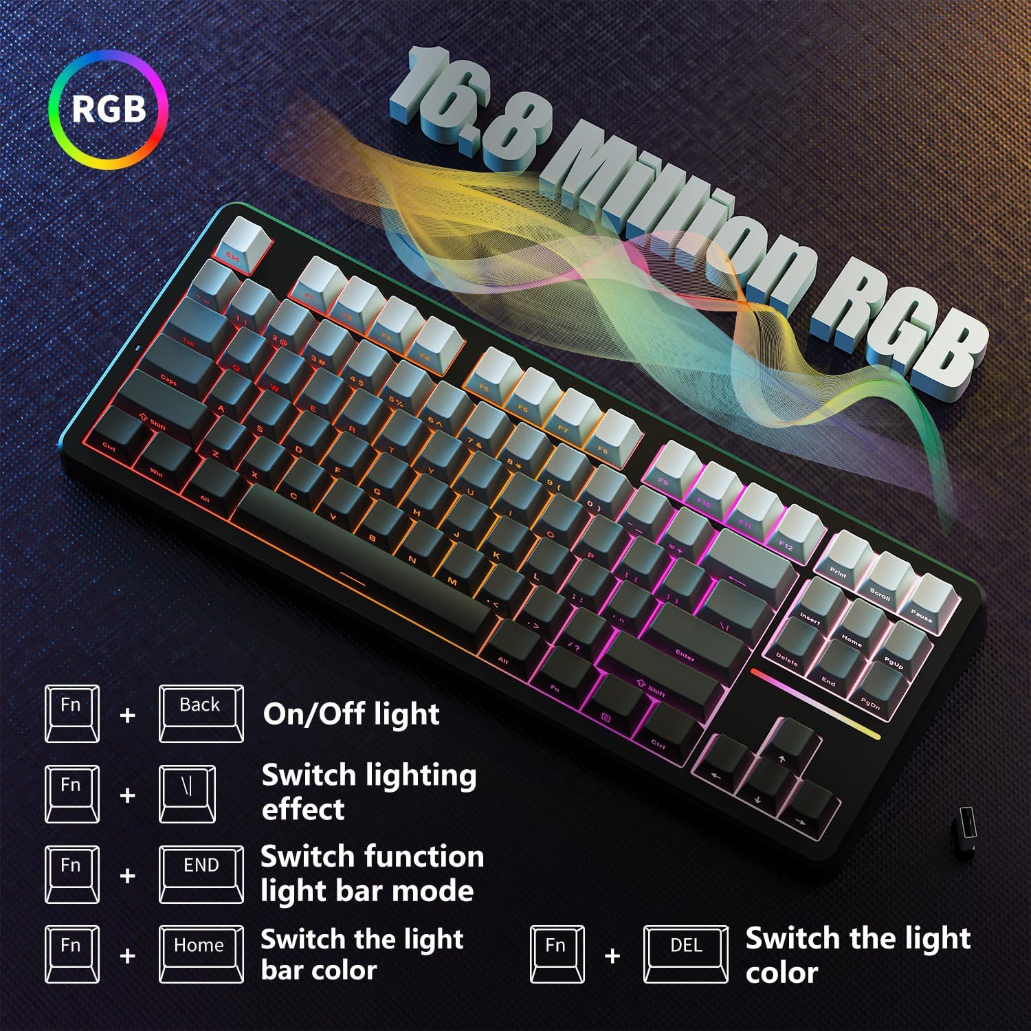 RisoPhy X87 Wireless Mechanical Keyboard, 10000 mAh Battery, 75% Keyboard with Huano Arctic Switch BT5.0/2.4GHz/USB-C Hot Swappable Custom Keyboard,