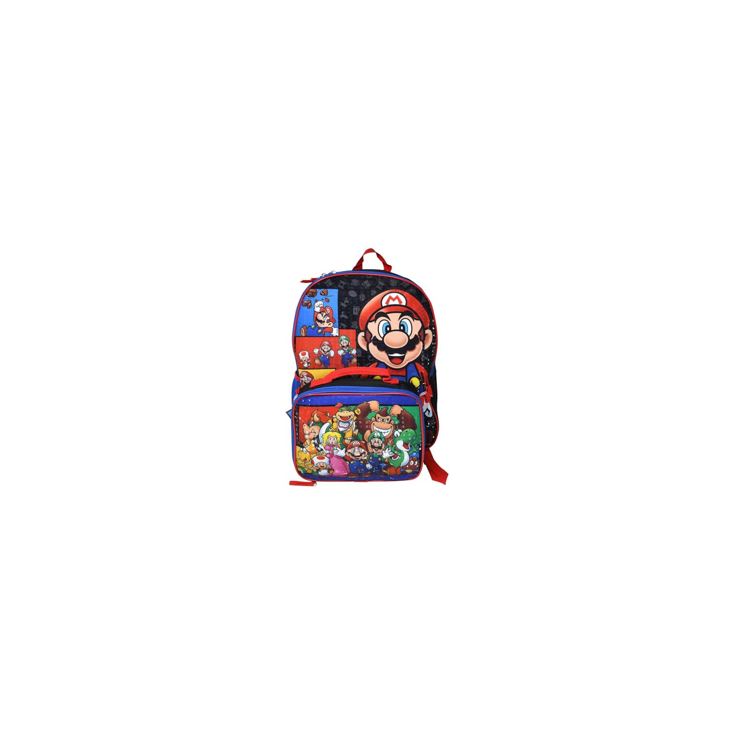 Bioworld Super Mario Black 16" Backpack with Lunch Bag Set, Black, Large, Backpack
