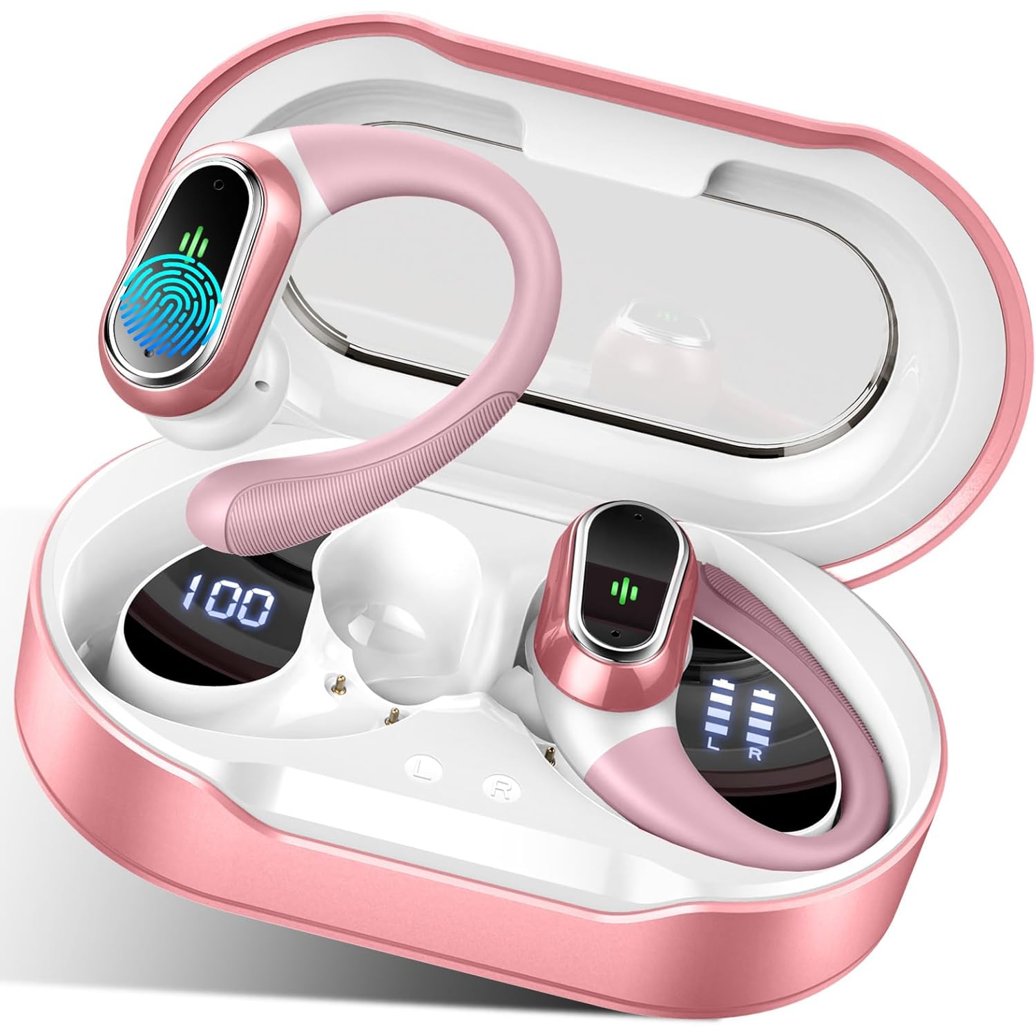 Donerton Wireless Earbuds for Men/Women 2024 Bluetooth 5.4 Headphones HiFi Stereo, Wireless Earphones with ENC Noise Cancelling Mic -Pink