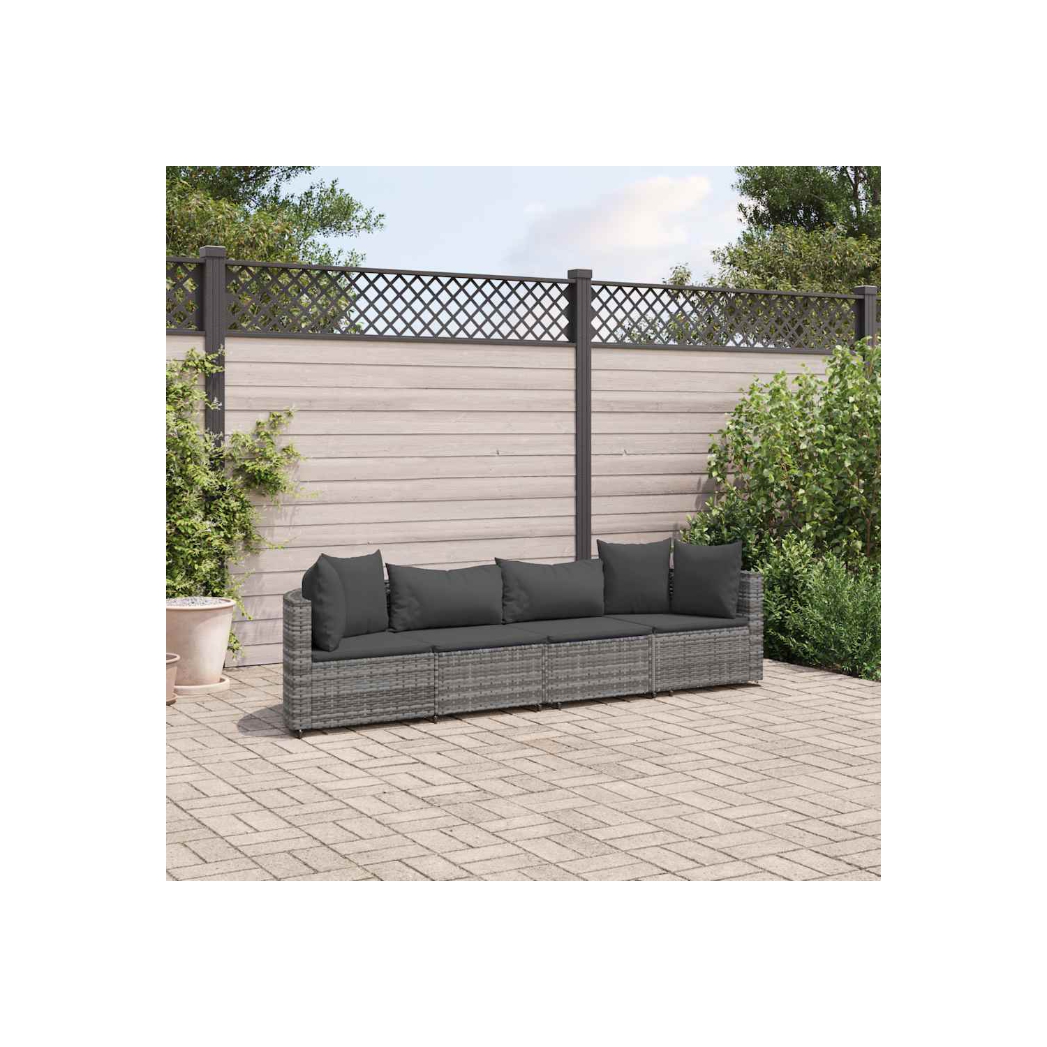 vidaXL 4 Piece Garden Sofa Set with Cushions Grey Poly Rattan