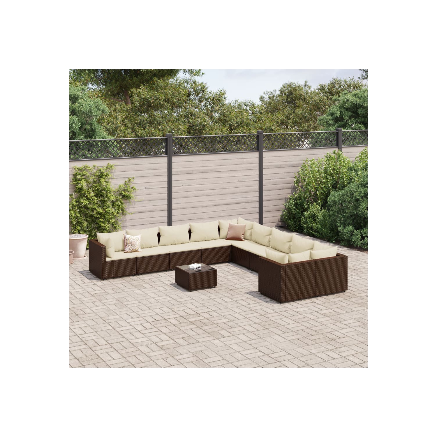 Ensemble de 11 pièces avec canapé de jardin et coussins en rotin de polyester brun VidaXL