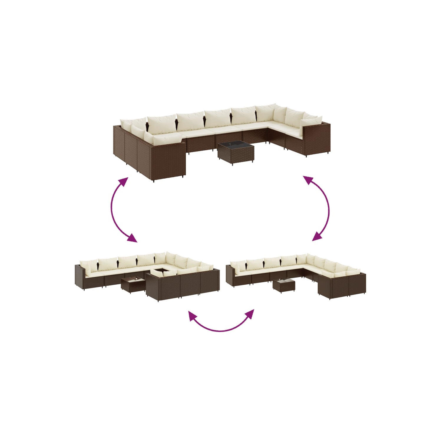 Ensemble de 11 pièces avec canapé de jardin et coussins en rotin de polyester brun VidaXL