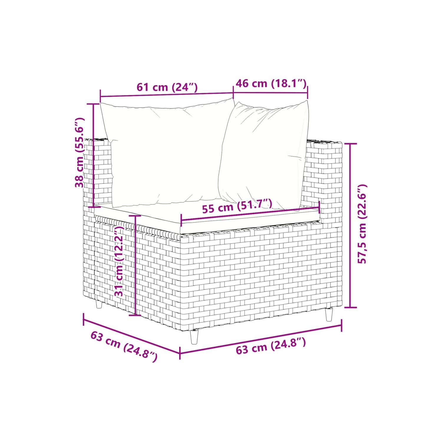 Ensemble de 11 pièces avec canapé de jardin et coussins en rotin de polyester brun VidaXL