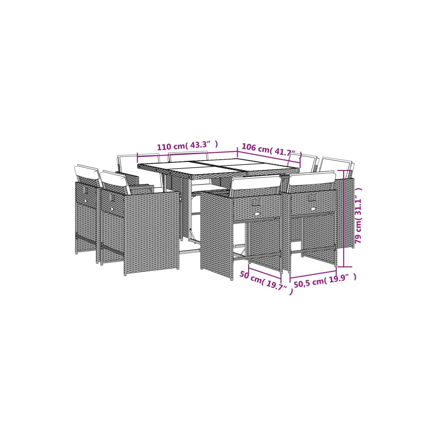 vidaXL 9 Piece Garden Dining Set with Cushions Black Poly Rattan