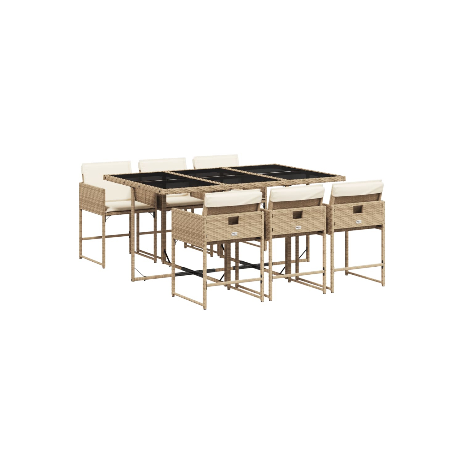 vidaXL 7 Piece Garden Dining Set with Cushions Beige Poly Rattan