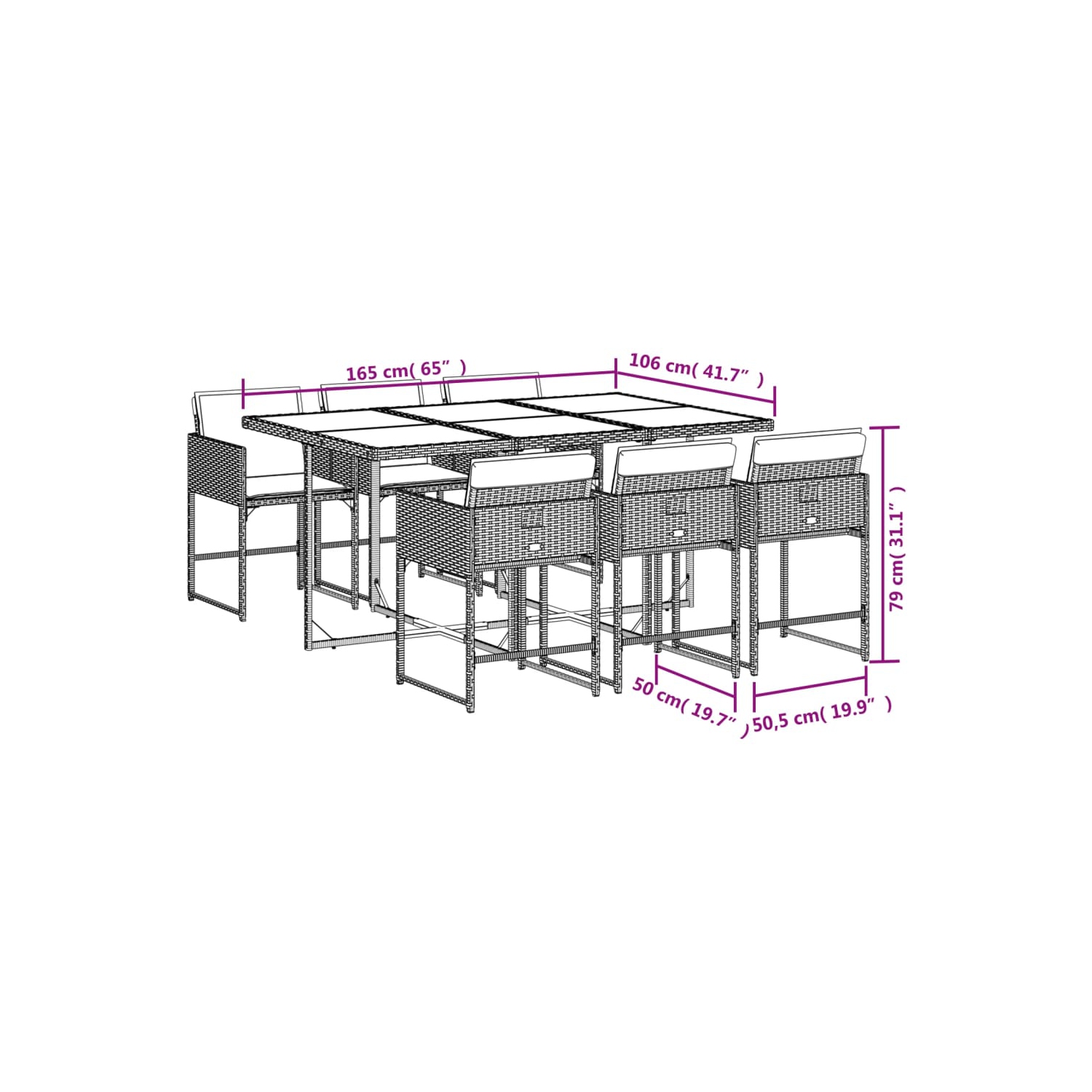 vidaXL 7 Piece Garden Dining Set with Cushions Beige Poly Rattan