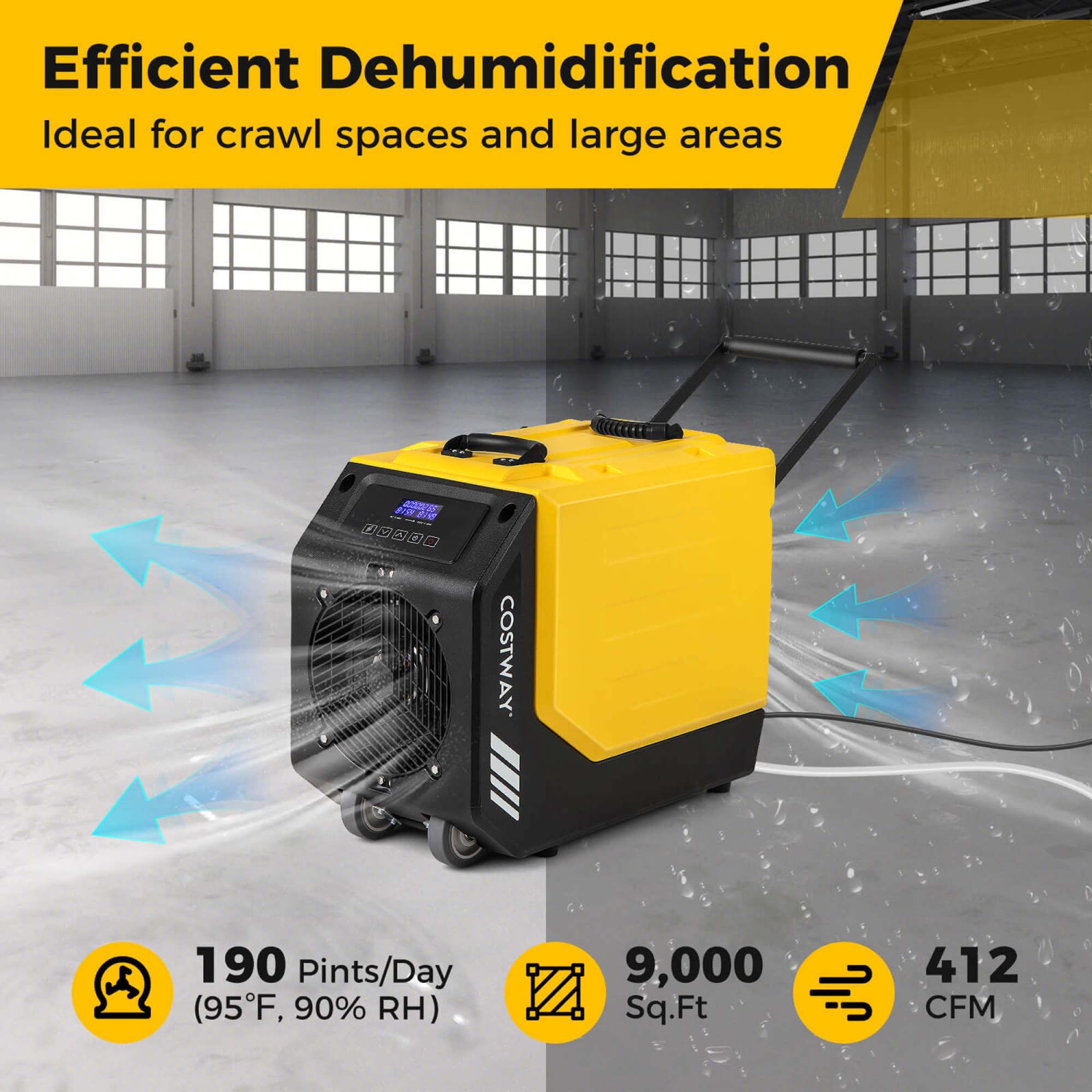 Costway 190 PPD Commercial Dehumidifier Rotational Molded Industrial Dehumidifier with Pump