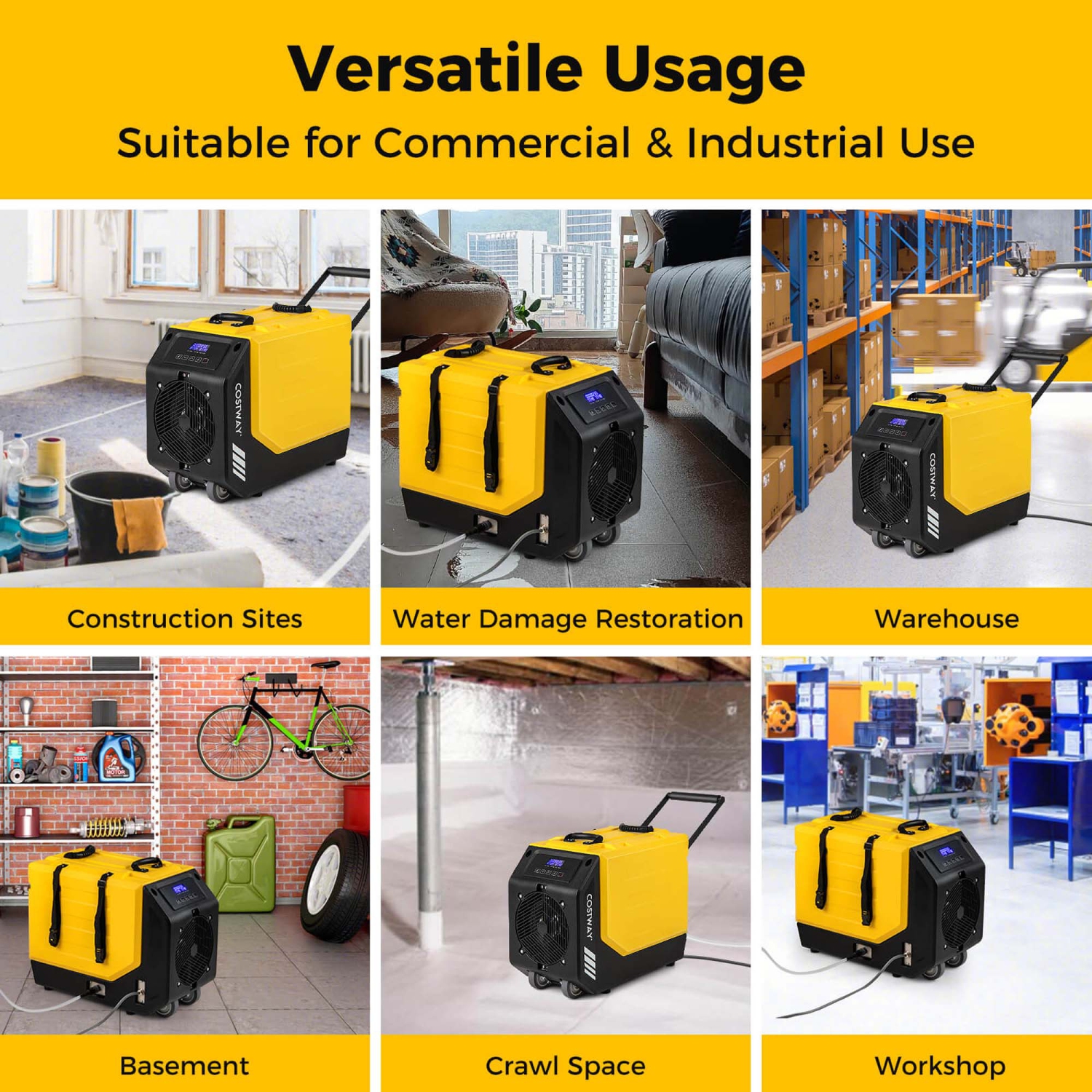 Costway 190 PPD Commercial Dehumidifier Rotational Molded Industrial Dehumidifier with Pump