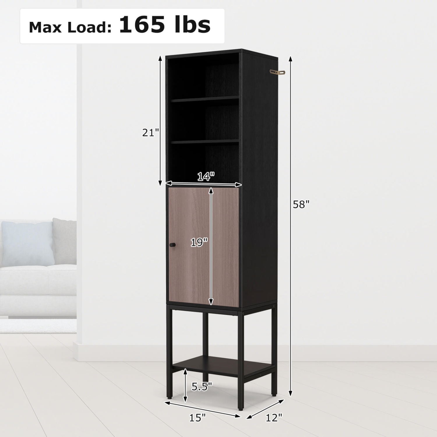 Armoire haute de 57&nbsp;po pour salle de bain avec 1 portes et 4 tablettes de Costway